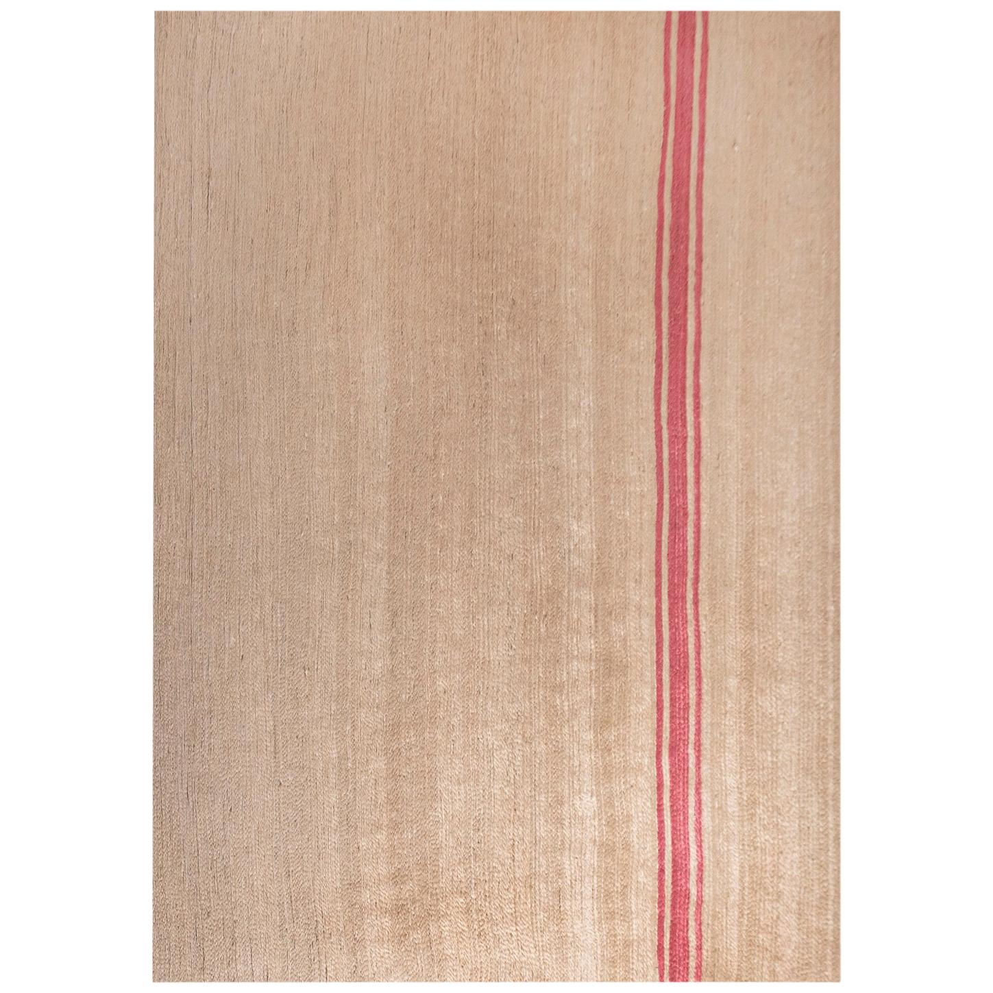 Modern Handwoven Jute Carpet Rug in Natural Brown with Pink Stripes Provenza For Sale