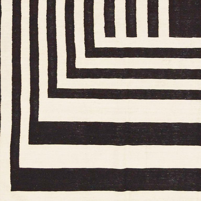 21st Century Handwoven Modern Black and White Afghan Kilim Carpet For
