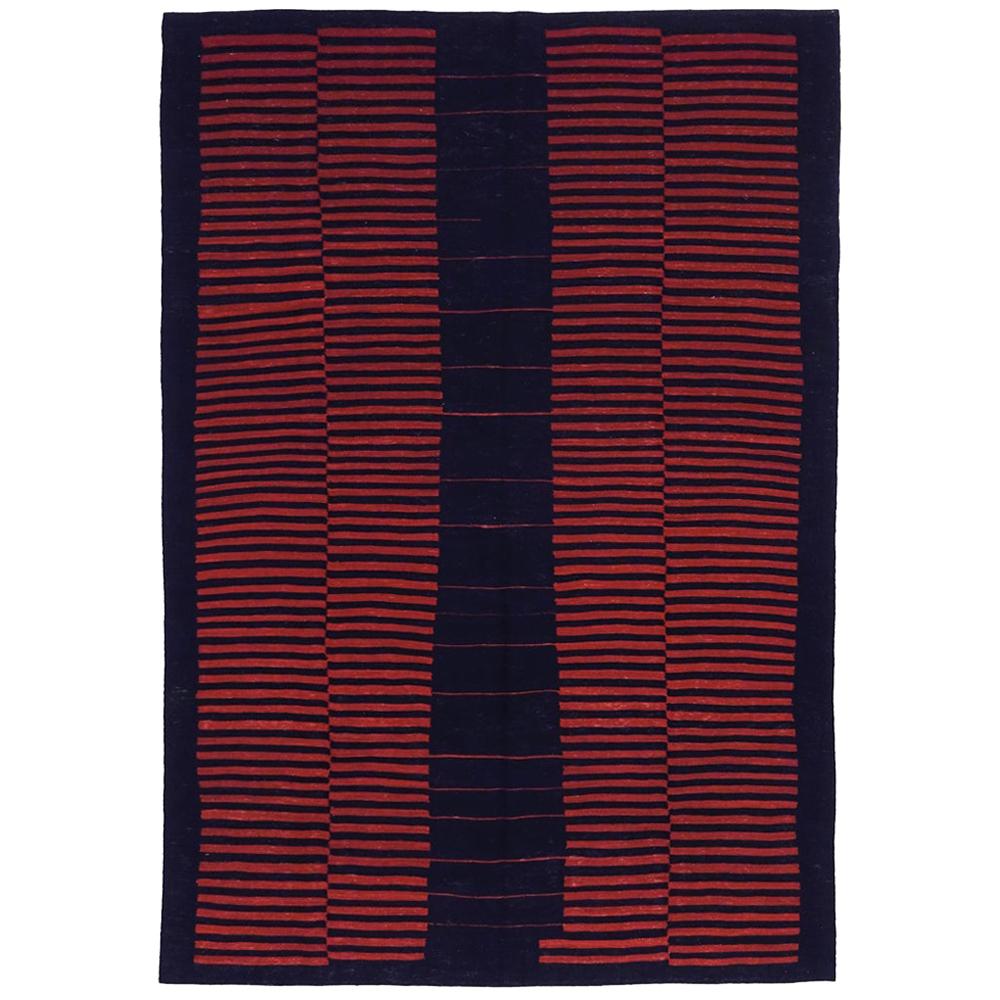 21st Century Handwoven Red & Black Mazandaran Kilim Carpet 100 Years Bauhaus