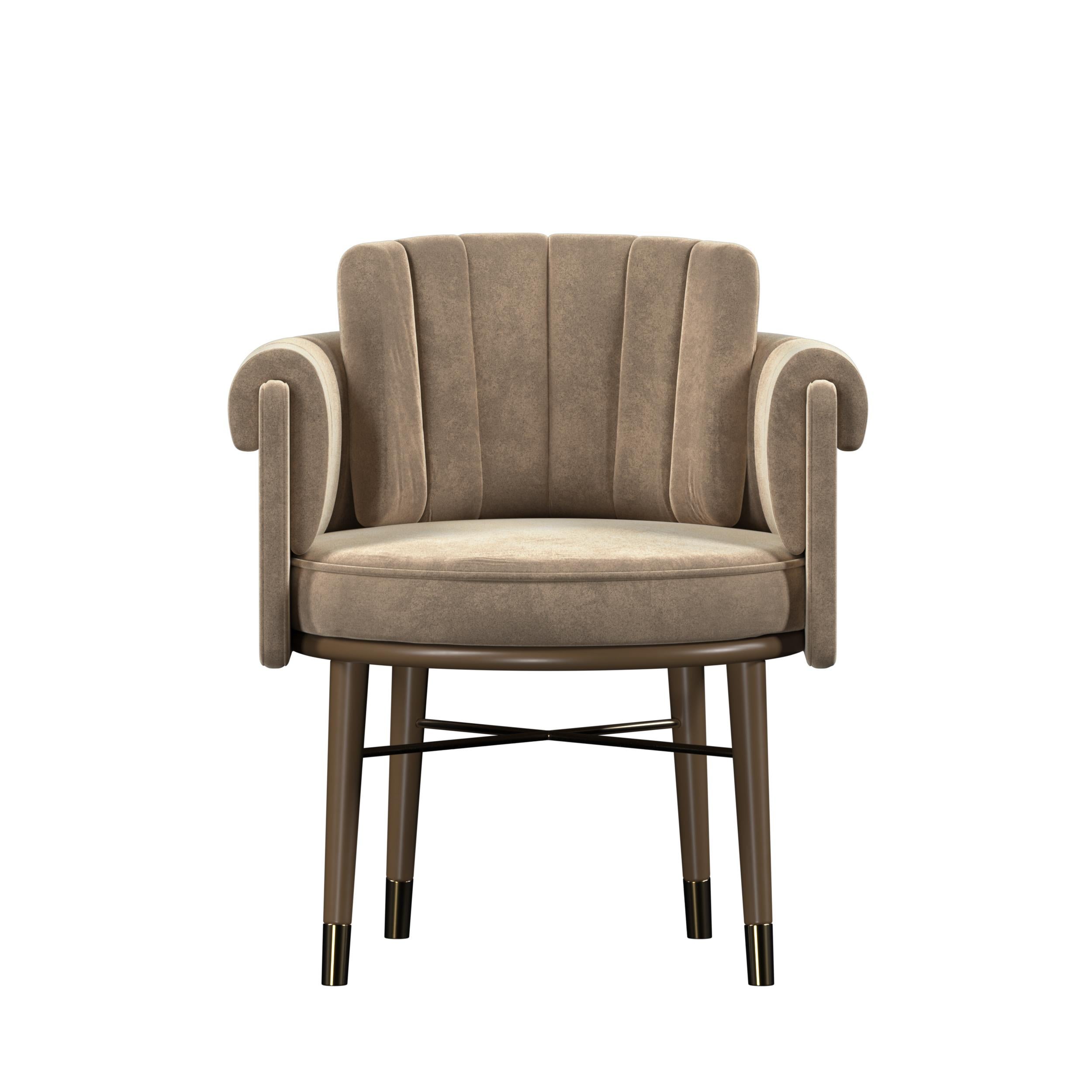Polished 21st Century Helen Dining Chair Cotton Velvet Wood For Sale