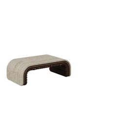 21st Century Henley Center Table  Brass Wood Travertine by Wood Tailors Club