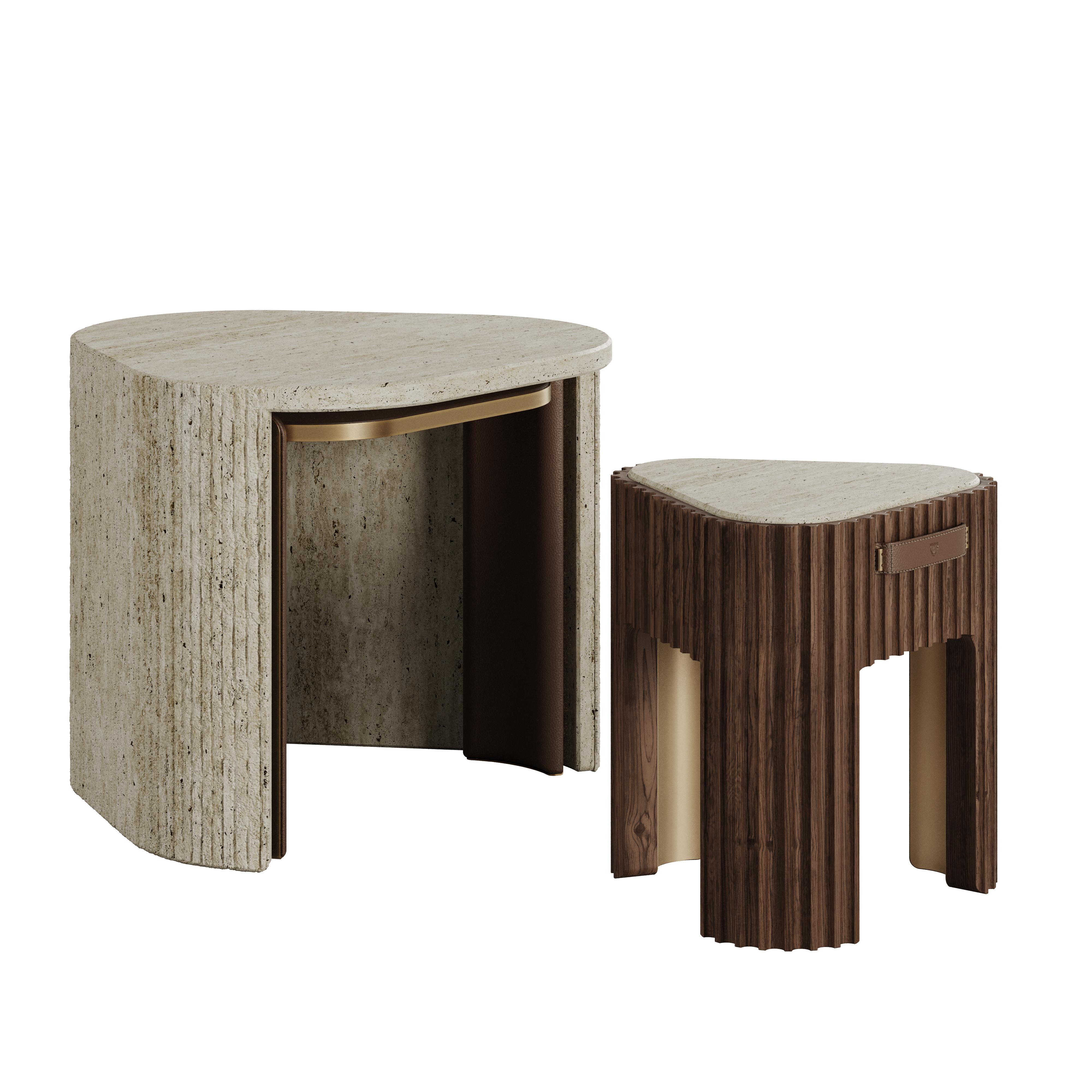 21st Century Henley Side Table Wood Travertine Brass by Wood Tailors For Sale 1