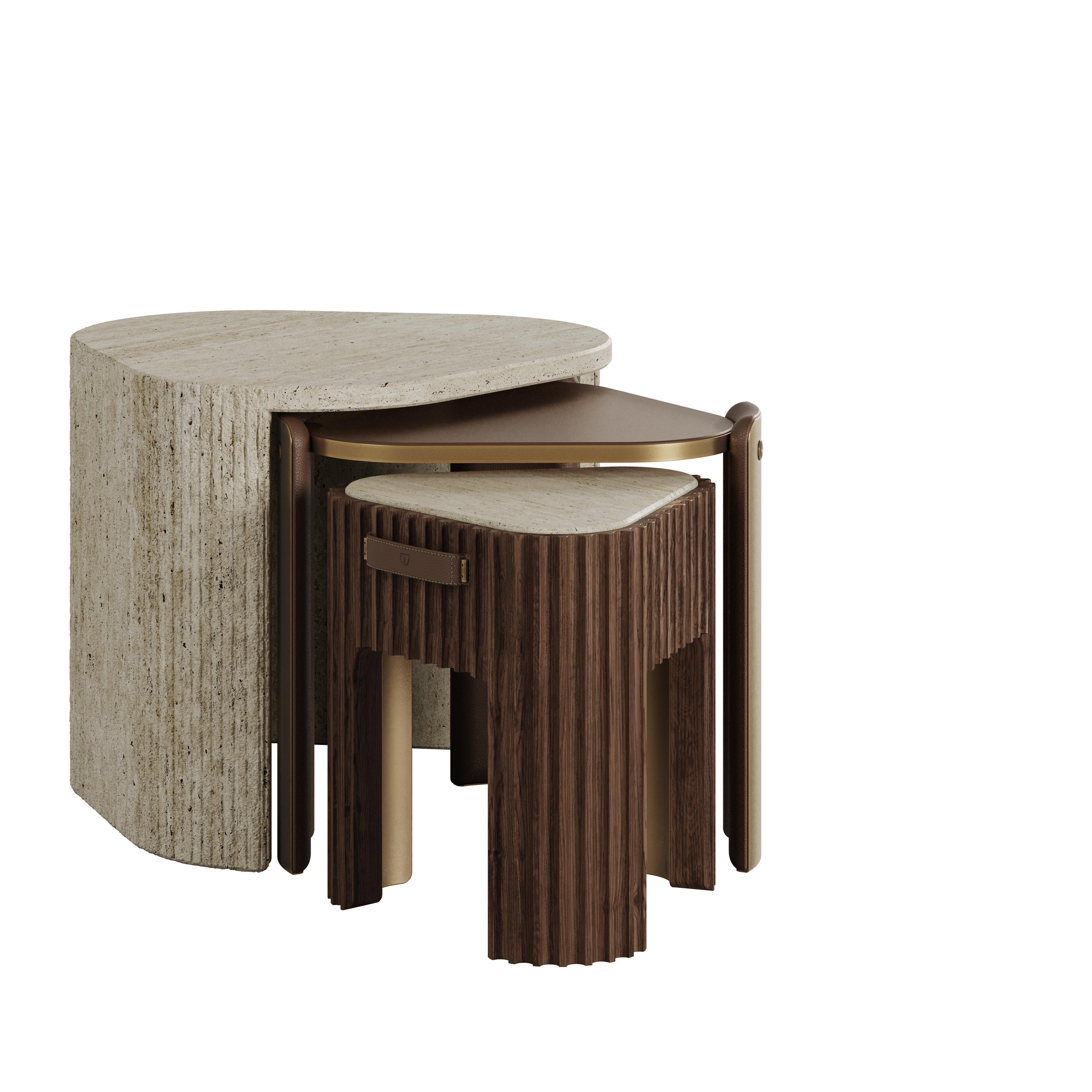 21st Century Henley Side Table Wood Travertine Brass by Wood Tailors For Sale 3