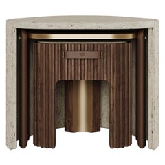 21st Century Henley Side Table Wood Travertine Brass by Wood Tailors