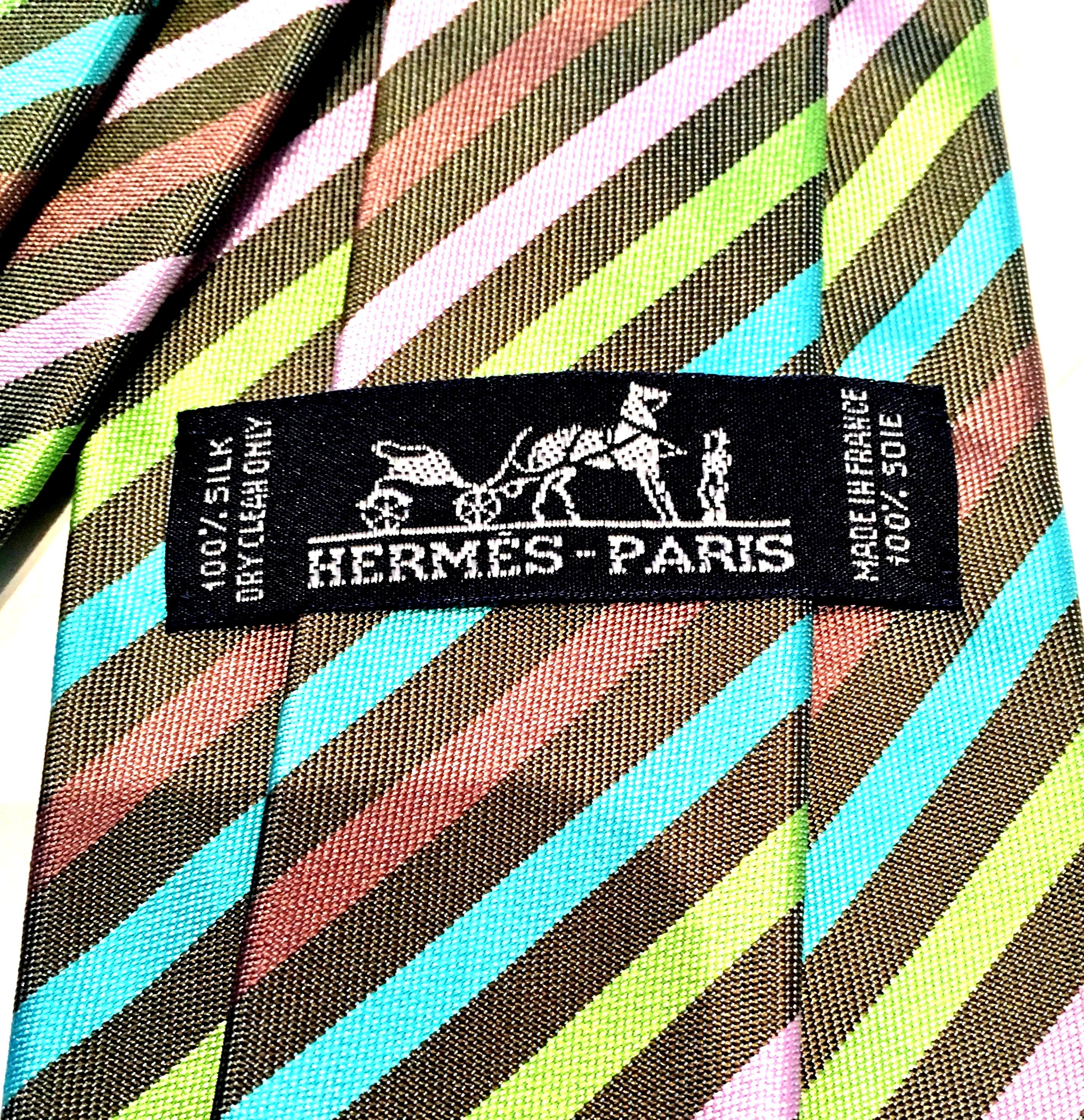 21st Century Hermes Paris Striped Silk Neck Tie For Sale 5