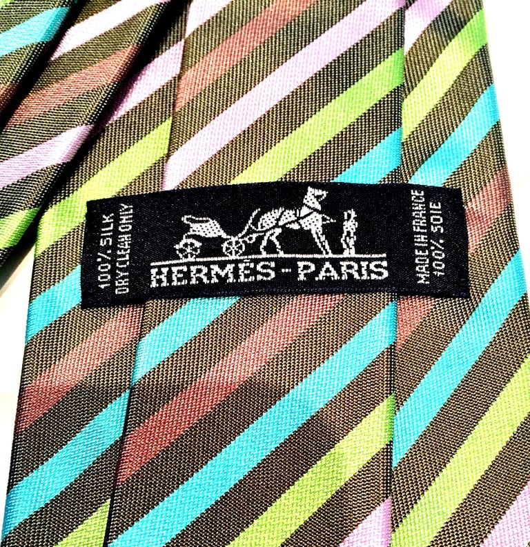 21st Century Hermes Paris Striped Silk Neck Tie For Sale at 1stdibs