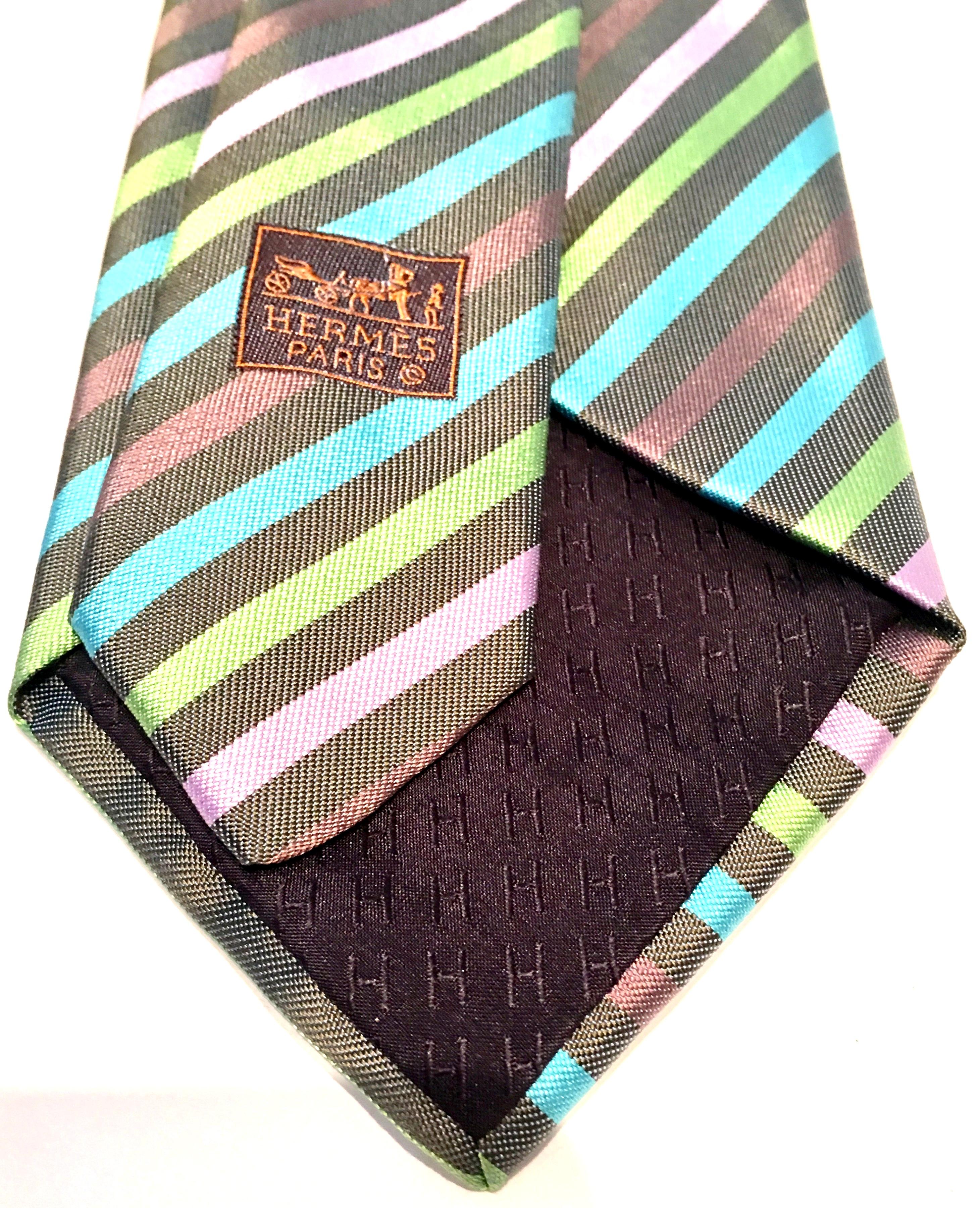 21st Century Hermes Paris Striped Silk Neck Tie 3