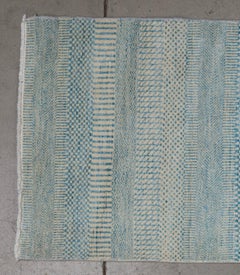 Herringbone Runner Rug, Hand-Knotted Wool, Slate & Periwinkle, India