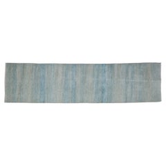 Herringbone Runner Rug, Hand-Knotted Wool, Slate & Periwinkle, India