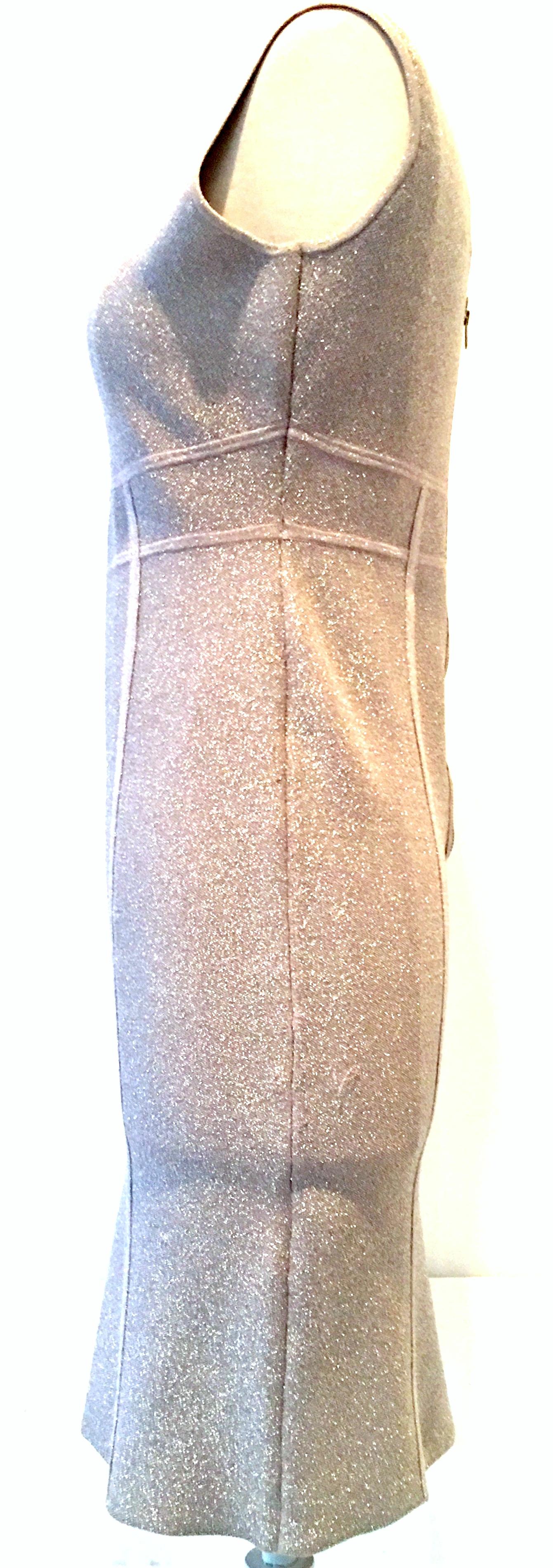 21st Century  & New Herve Leger Style Rose Mist Metallic Cocktail Dress By Maxazria For BCBG Size Medium. Features body contouring fit with exterior applied seam cut outs, exposed back zipper, v deck -t-shirt bodice. This classic, timeless and new