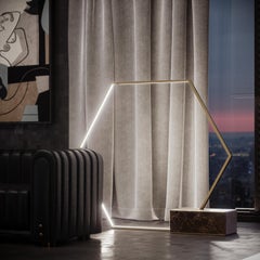 21st Century Hexagon Floor Lamp Brass Marble