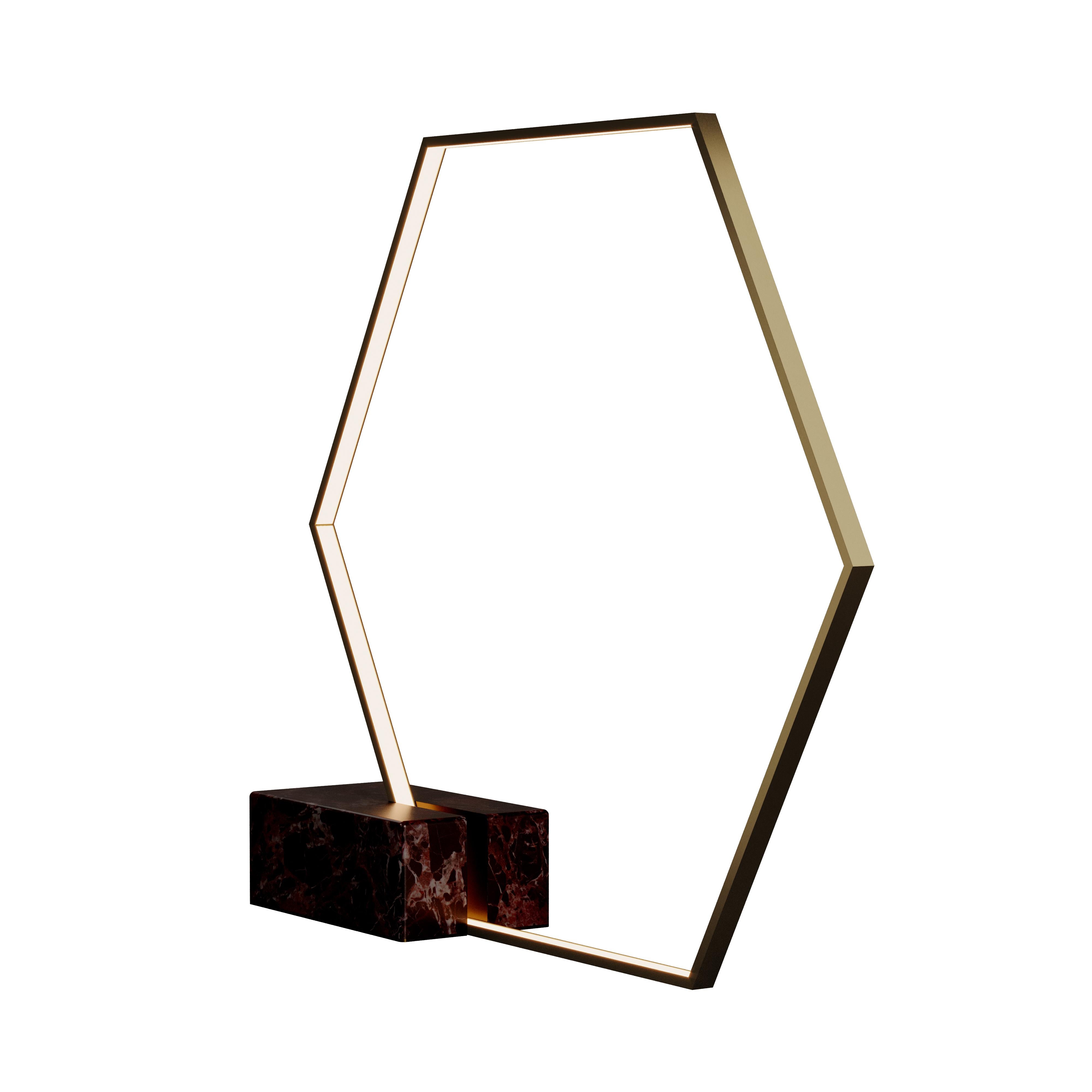 21st Century Hexagon Floor Lamp Brass Marble In Distressed Condition For Sale In RIO TINTO, PT