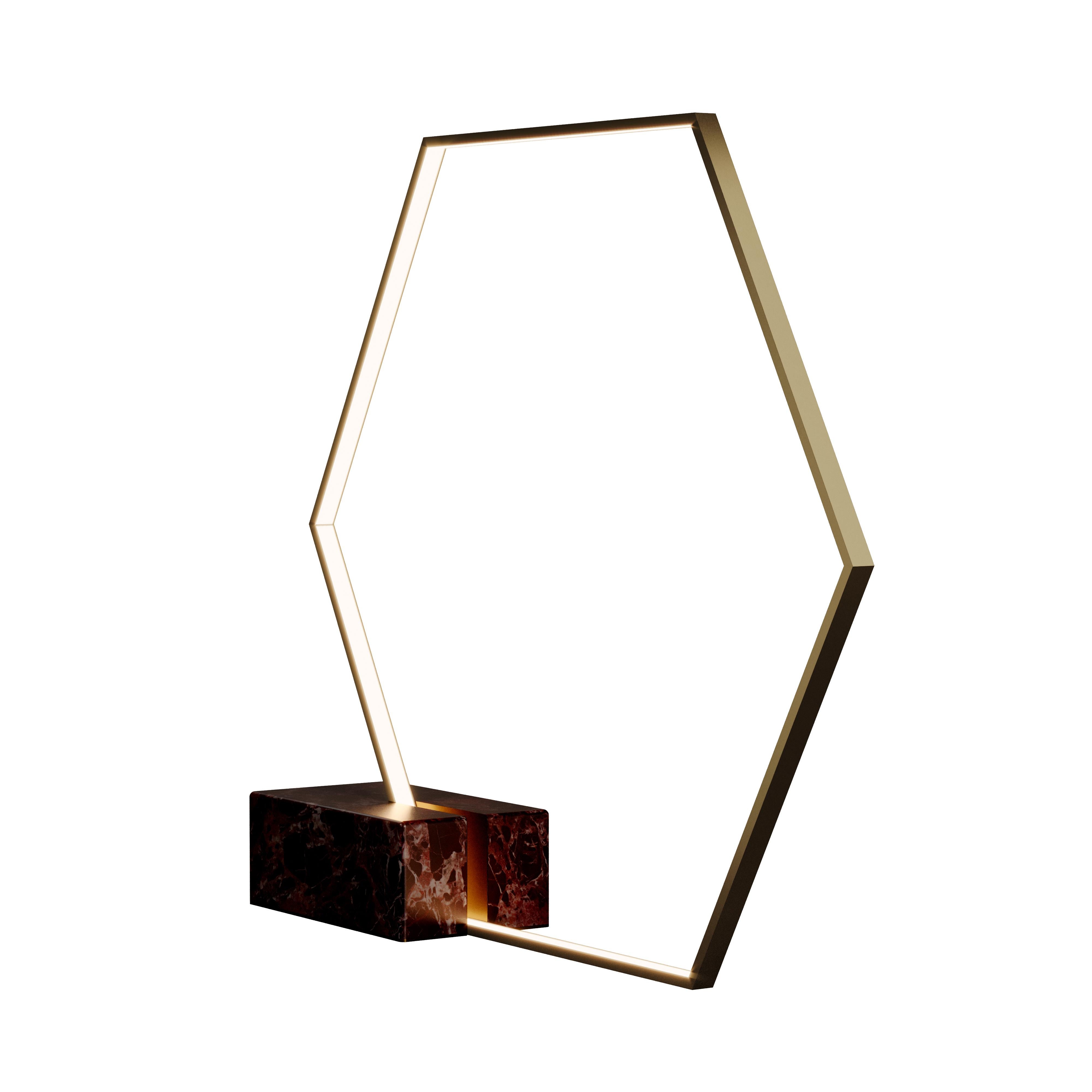 Contemporary 21st Century Hexagon Floor Lamp Brass Marble For Sale