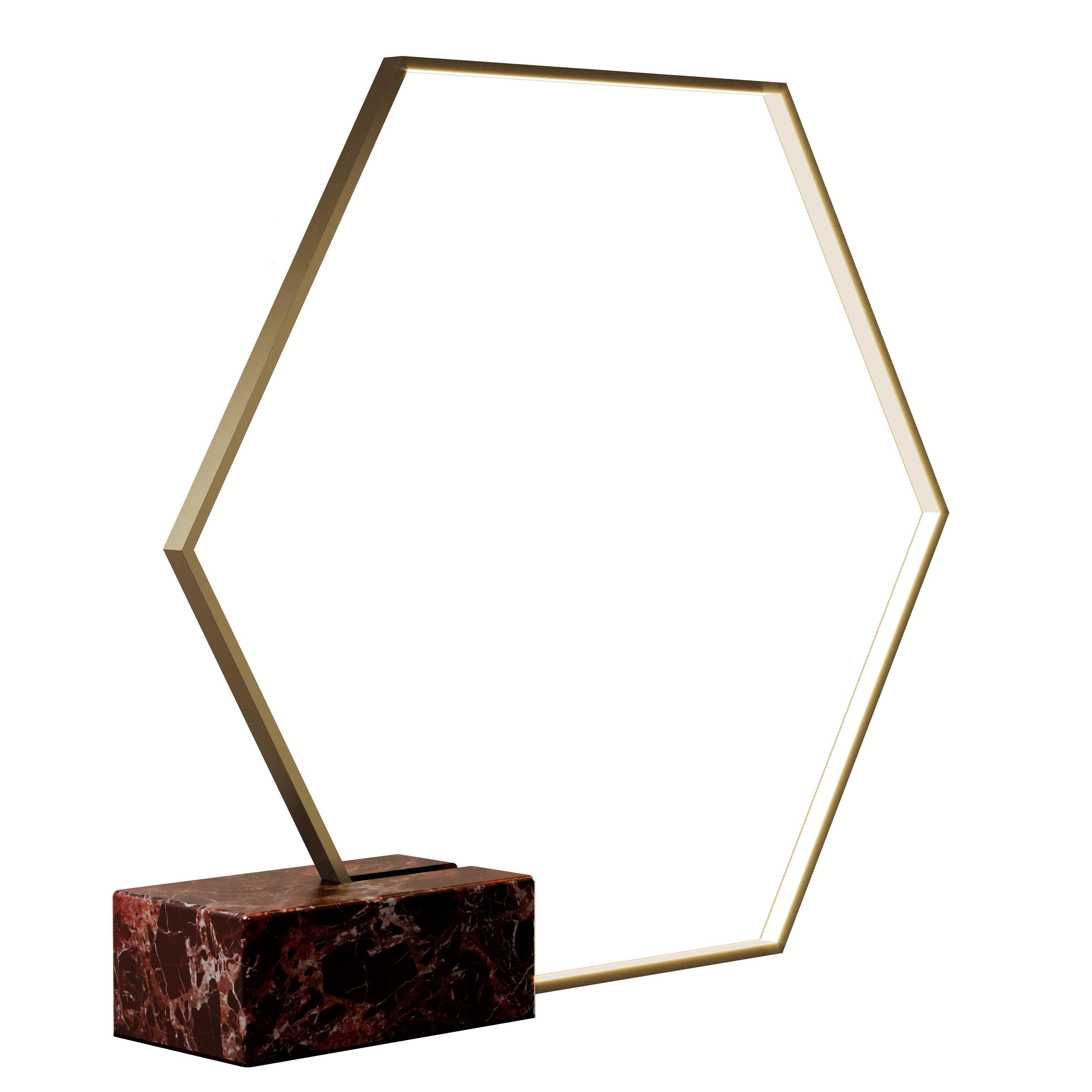 21st Century Hexagon Floor Lamp Brass Marble For Sale 1
