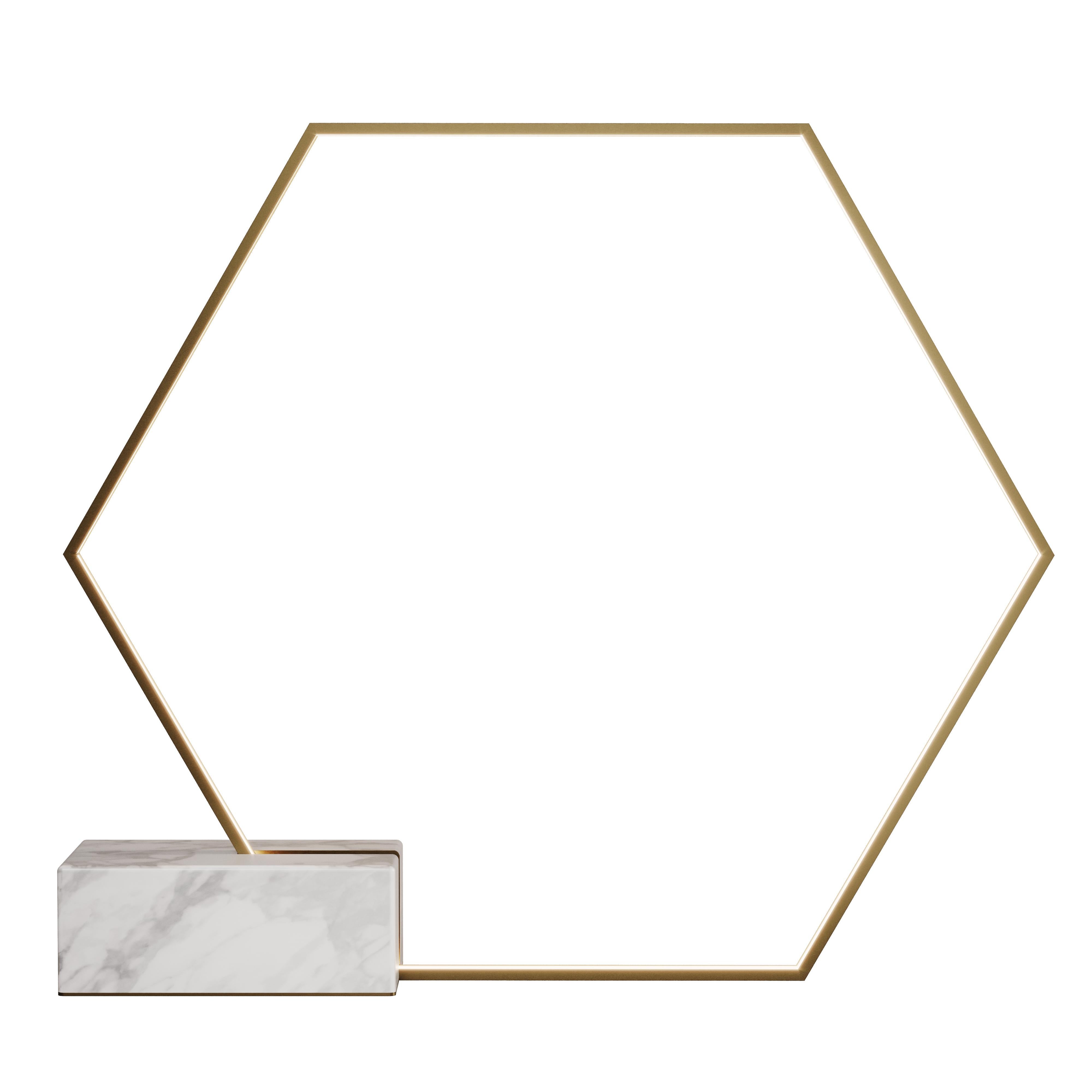 21st Century Hexagon Floor Lamp Brass Marble For Sale 2