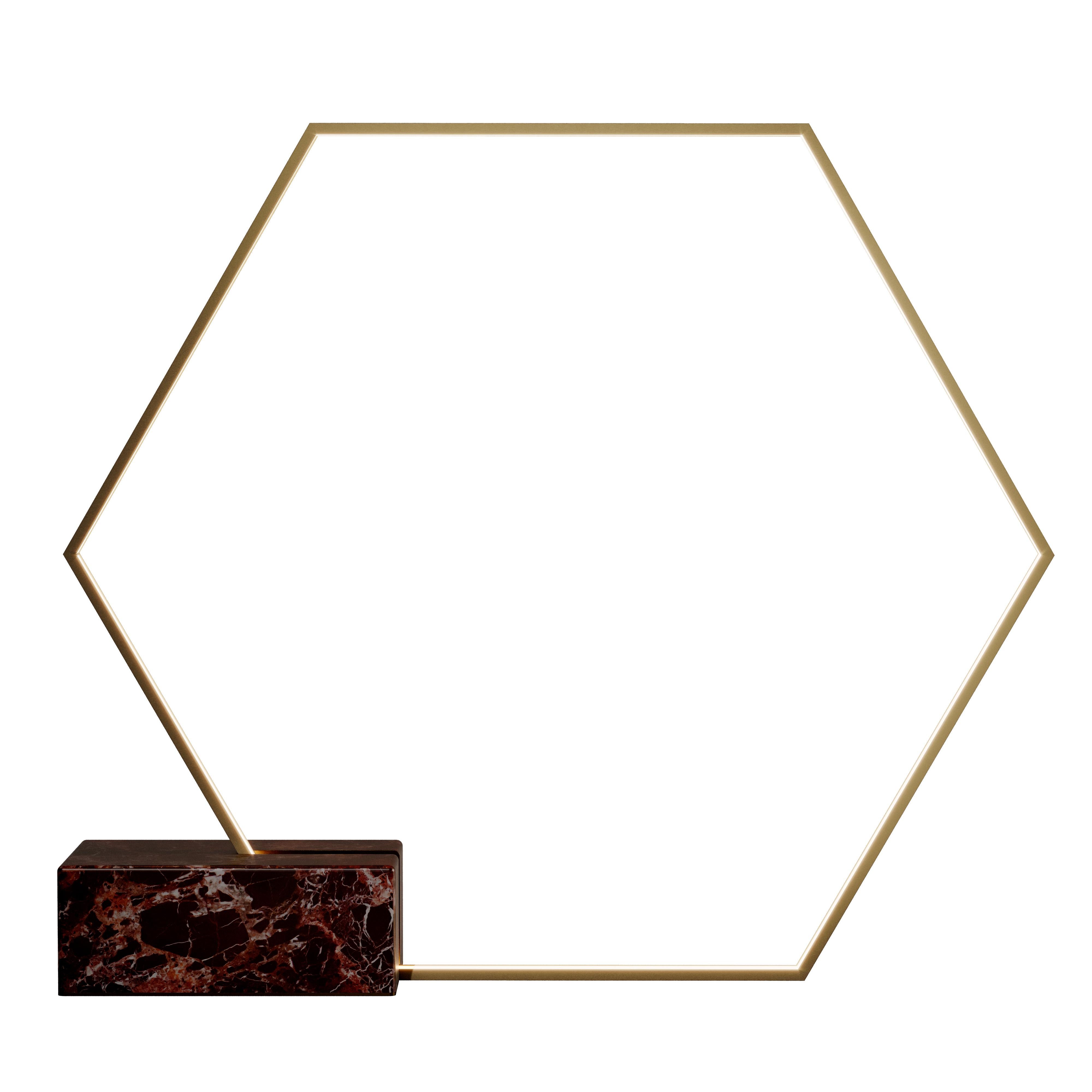 21st Century Hexagon Floor Lamp Brass Marble For Sale 3
