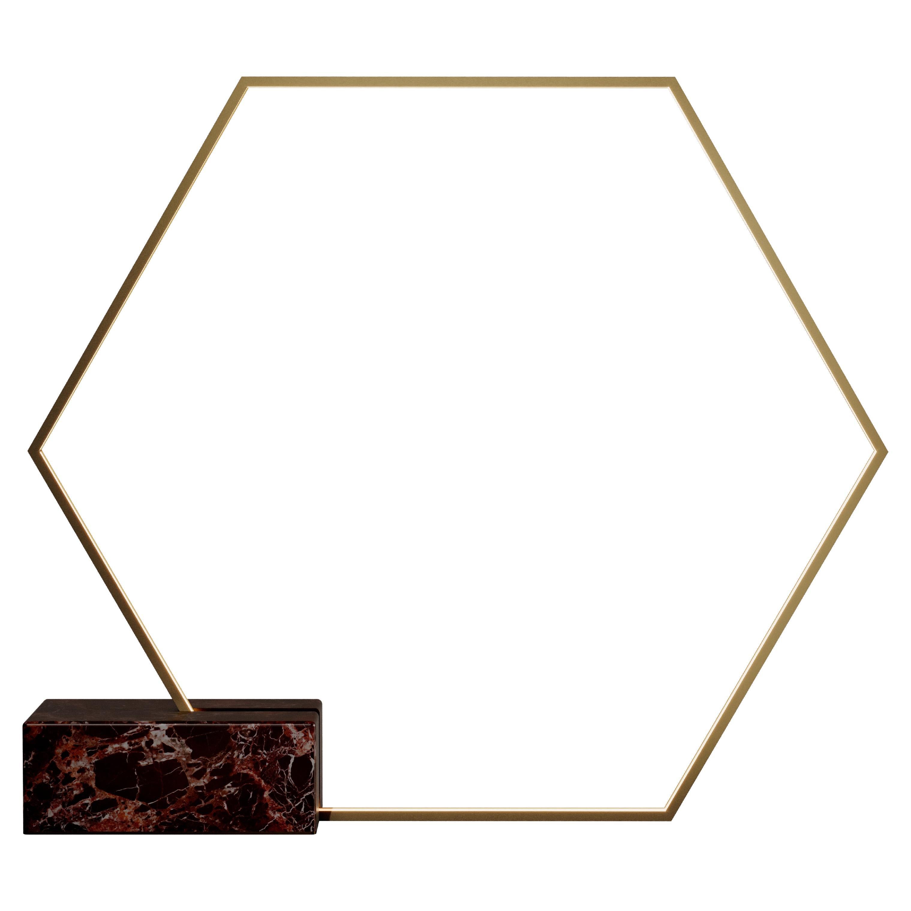 21st Century Hexagon Floor Lamp Brass Marble For Sale