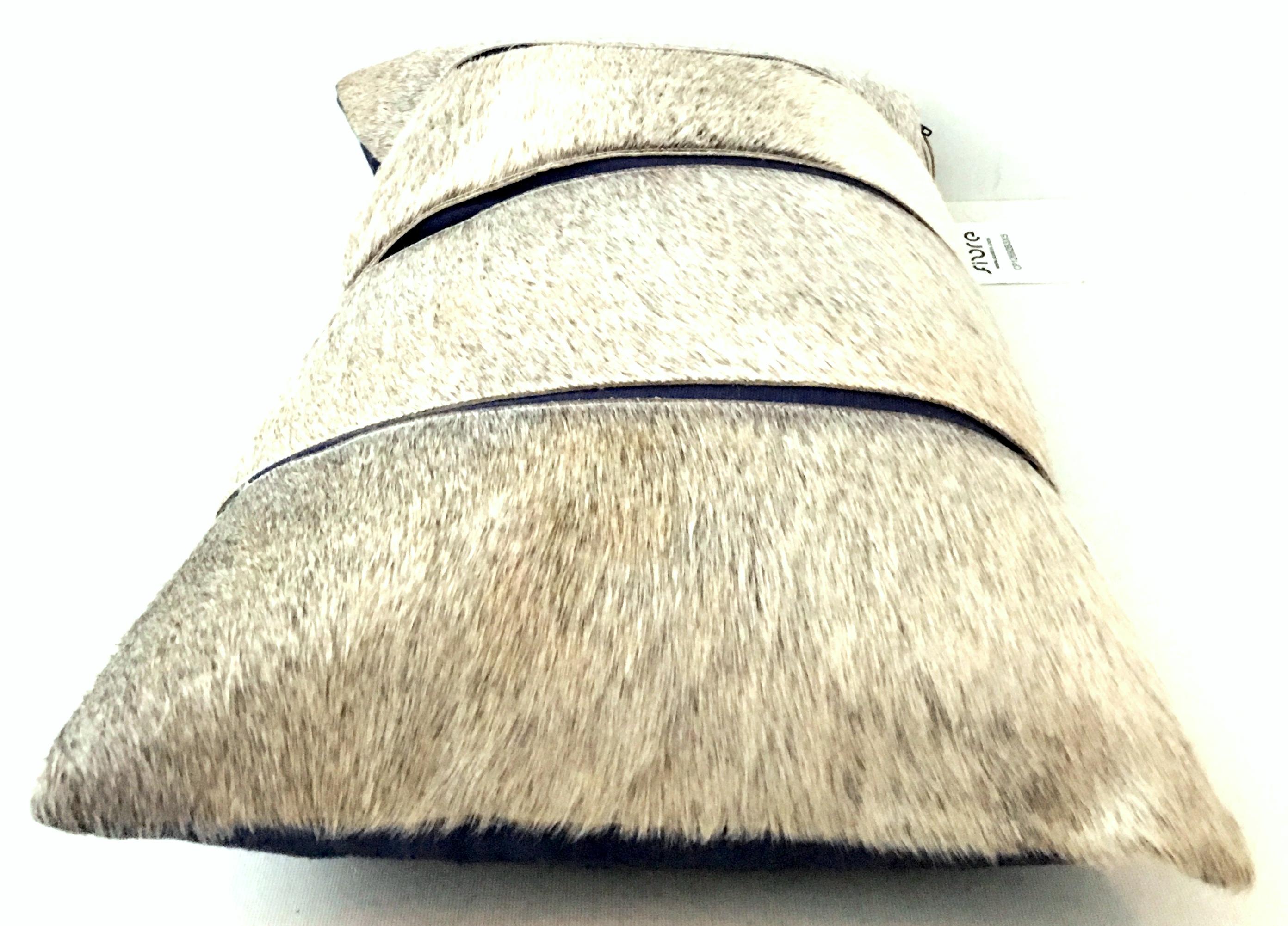Contemporary 21st Century Hide Hair and Feather Pillow For Sale