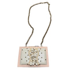 21st Century High Quality Pink Wood and White Leather Evening Bag by Laurafed