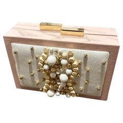 21st Century High Quality Pink Wood and White Leather Evening Bag by Laurafed