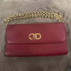 21st Century High Quality Red Leather and Brass Shoulder Bag by Ferragamo