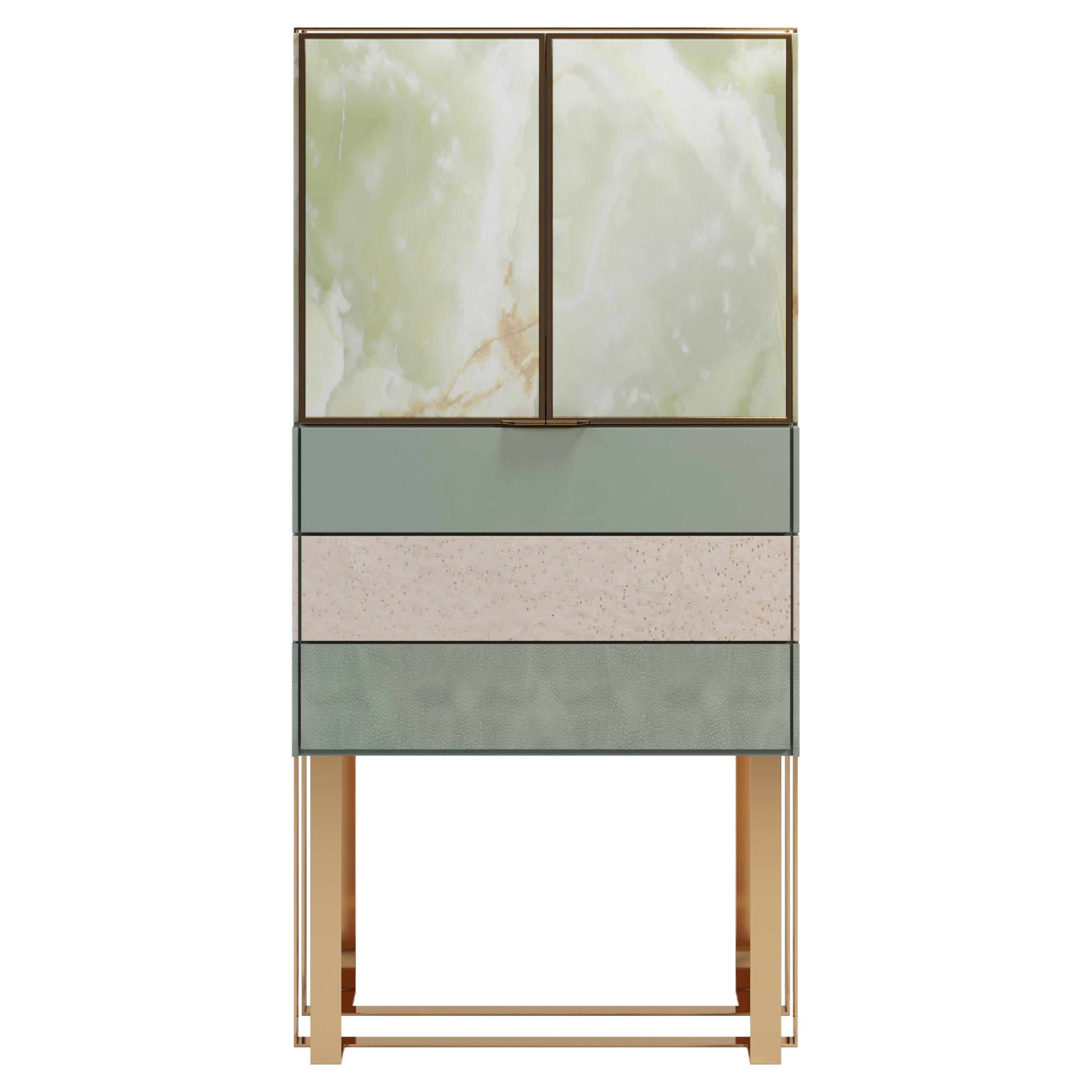 21st Century Hollow Cabinet Green Onyx Leahter Brass For Sale