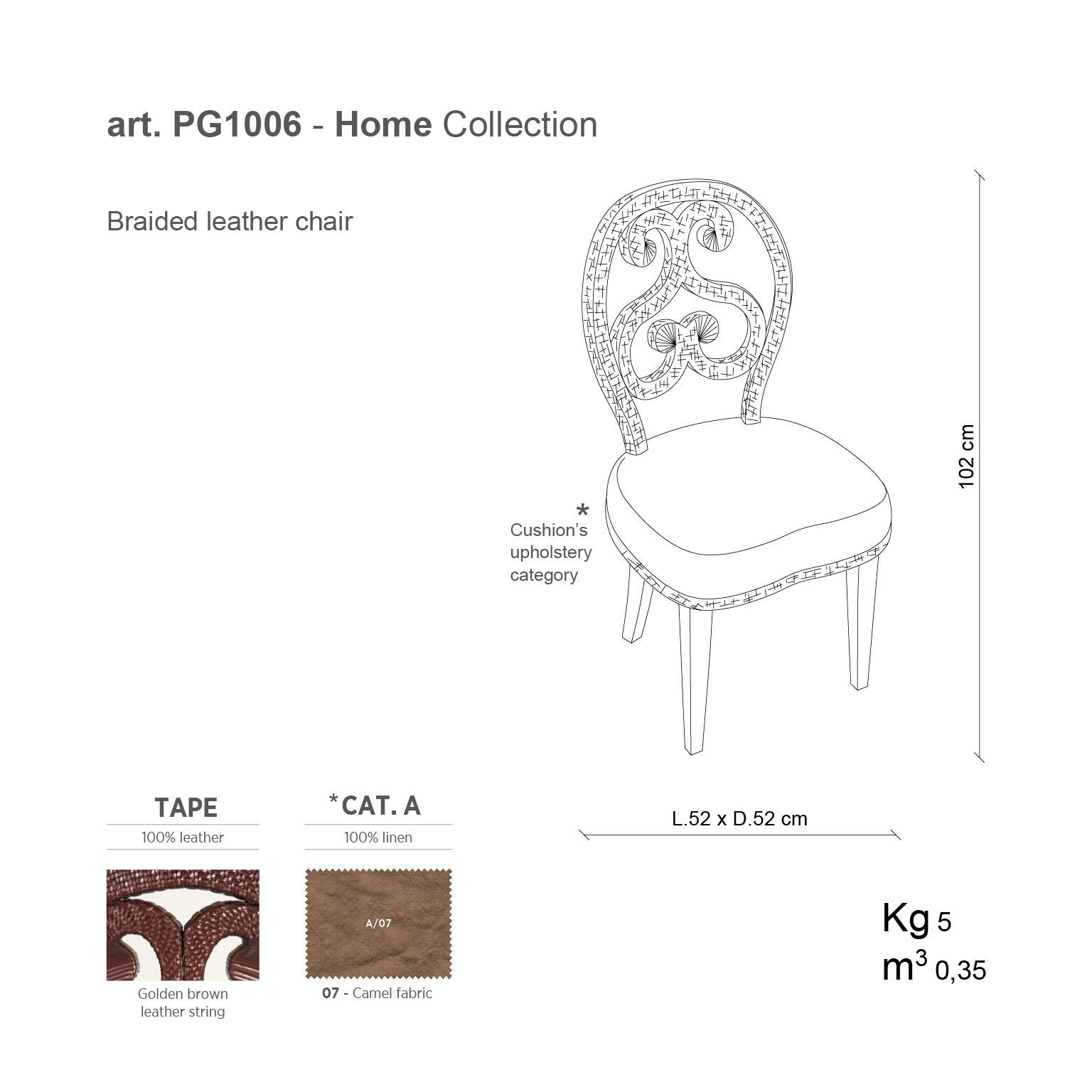 XXIe siècle et contemporain 21st Century Home collection Chaise en cuir tressé marron par Patrizia Garganti en vente