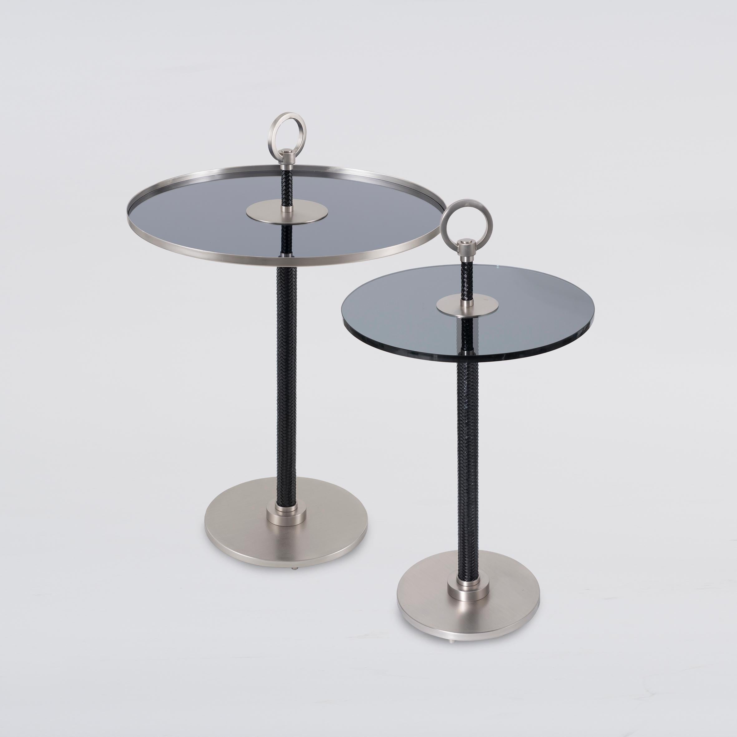 Hand-Crafted 21st Century Home Collection Glass & Leather Tea Table by Patrizia Garganti For Sale