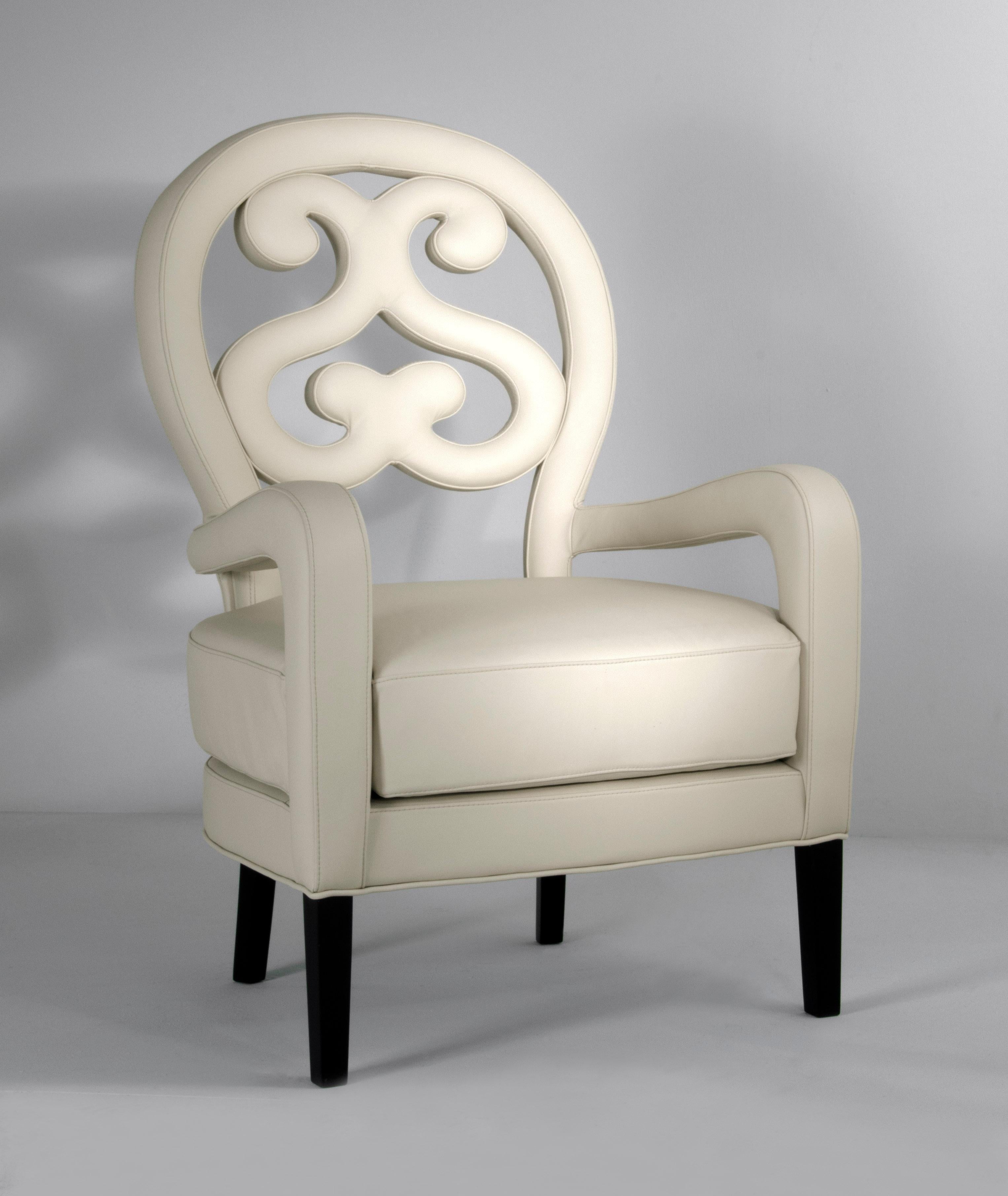 Modern 21st Century Home Collection Ivory Leather Armchair by Patrizia Garganti For Sale