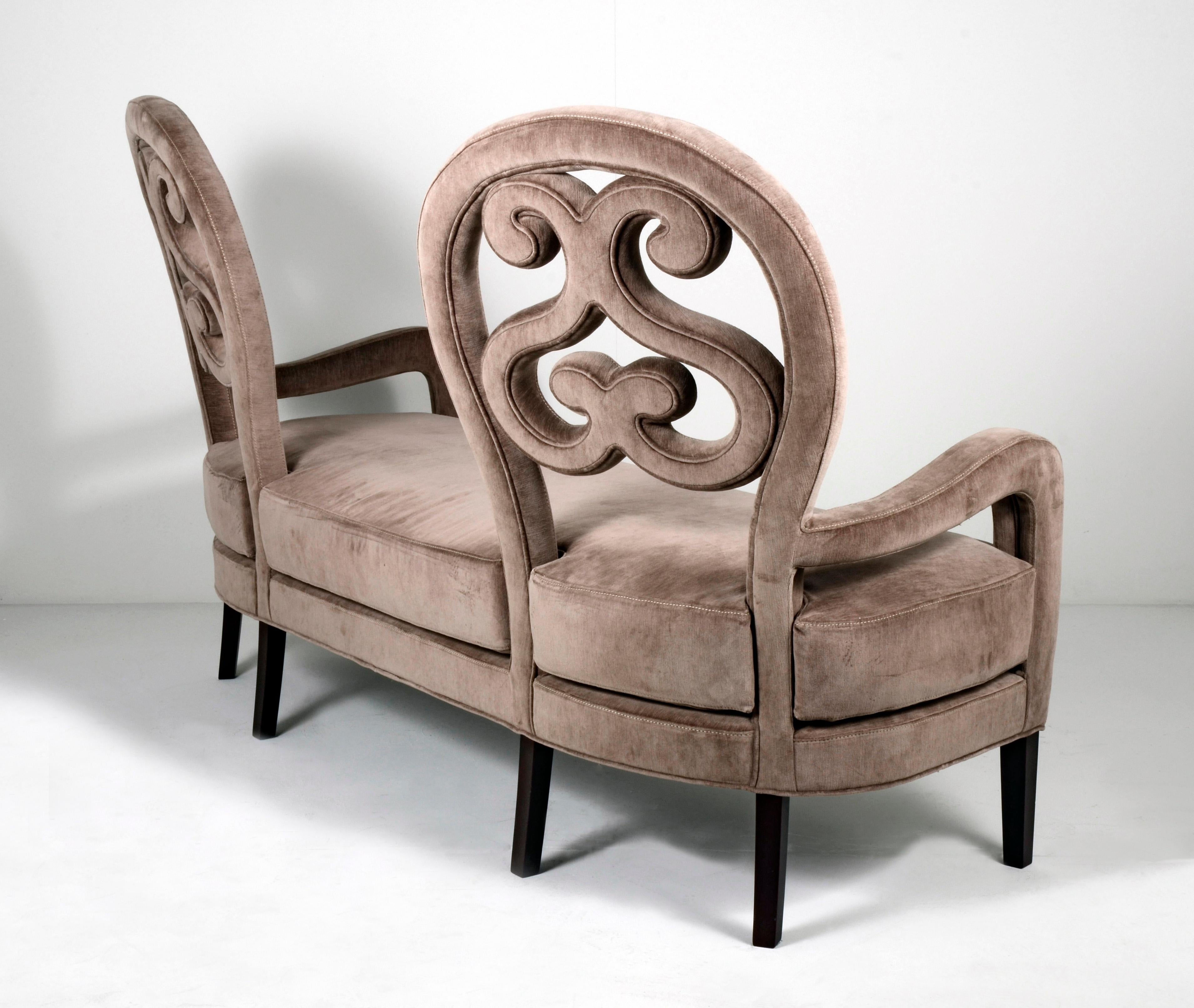 Modern 21st Century Home Collection Taupe Velvet Sofa by Patrizia Garganti For Sale