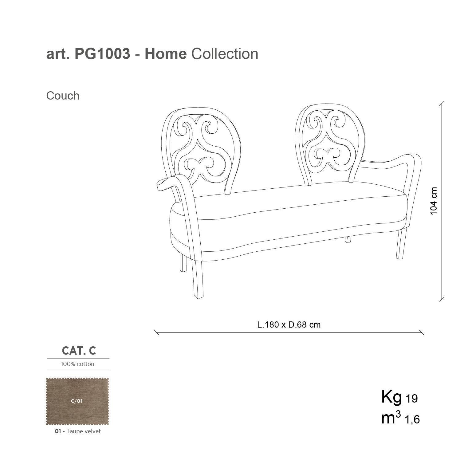 Sofa aus taupefarbenem Samt von Patrizia Garganti, 21. Jahrhundert, Wohnkollektion im Zustand „Neu“ im Angebot in Sesto Fiorentino, IT