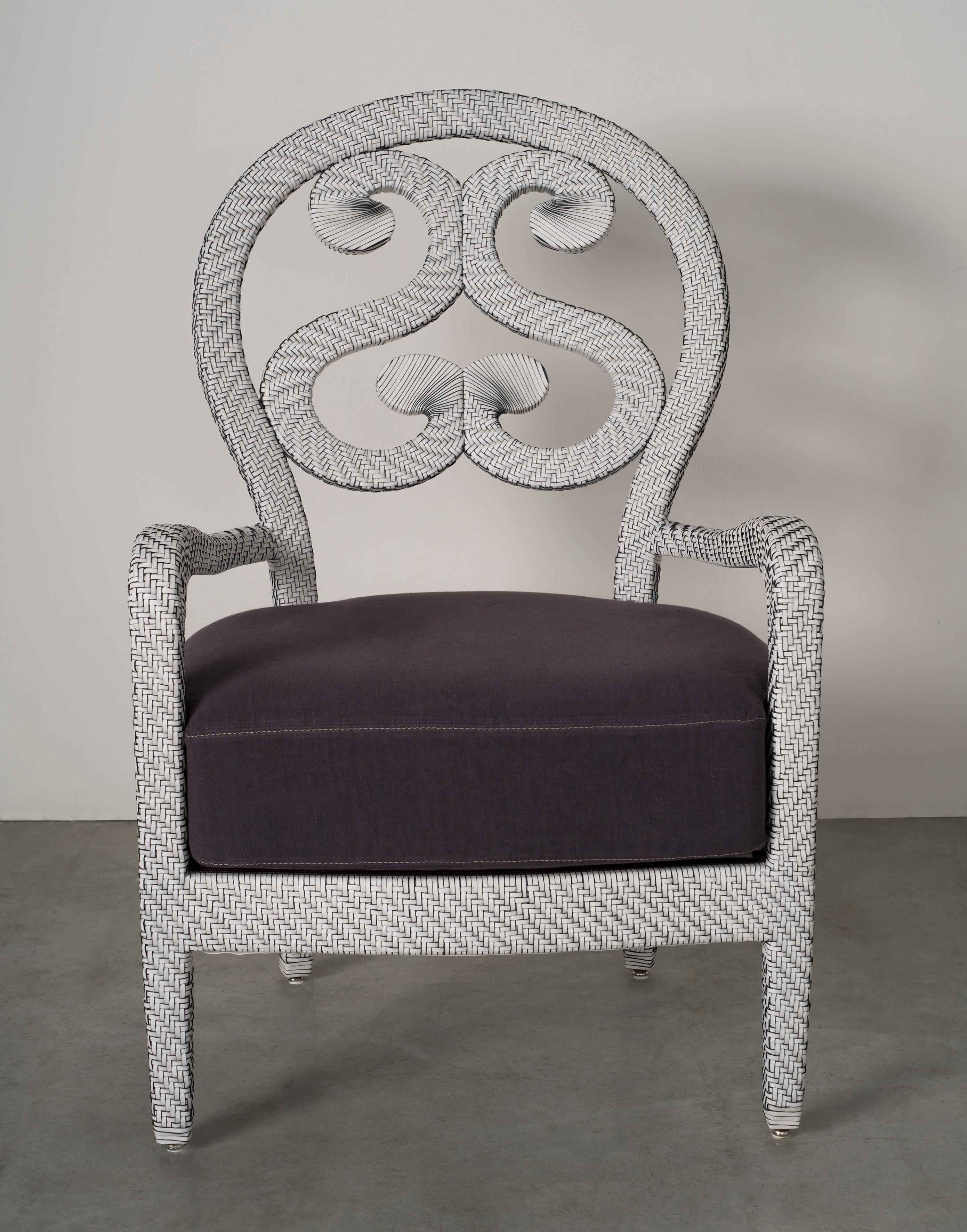 Moderne 21st Century Home collection Fauteuil en cuir tressé blanc par Patrizia Garganti en vente