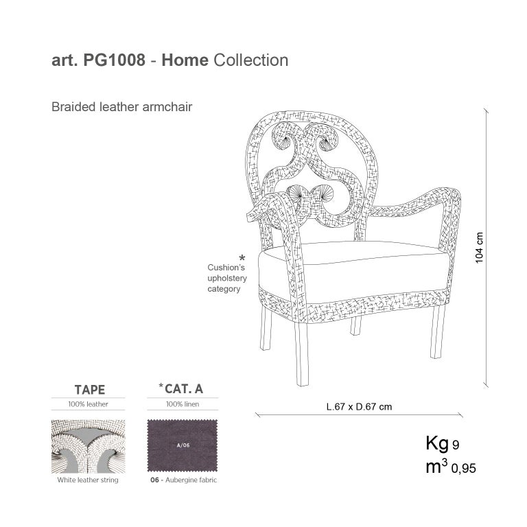 21st Century Home Collection White Braided Leather Armchair by Patrizia