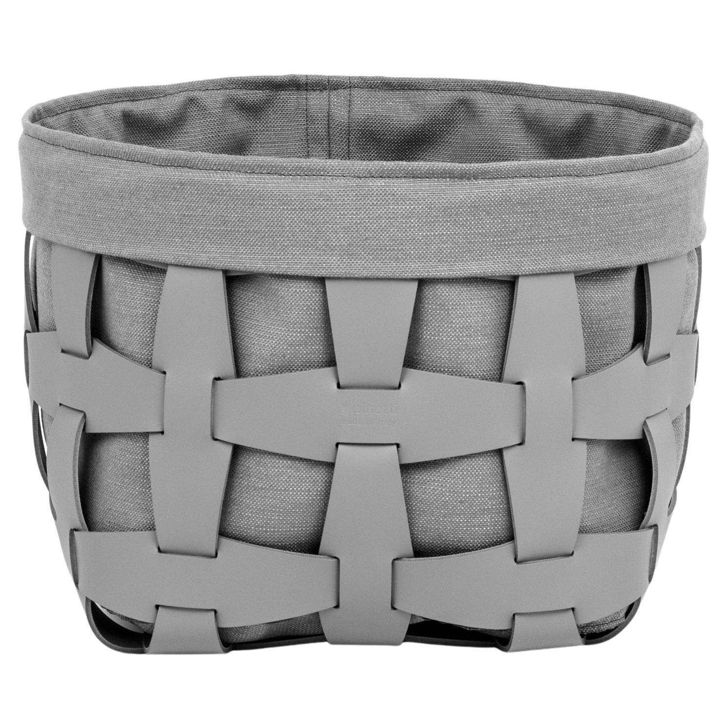 21st Century Hook Magazine Holder Leather Basket with Fabric Handmade in Italy
