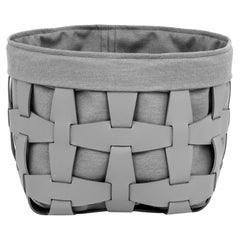 21st Century Hook Magazine Holder Leather Basket with Fabric Handmade in Italy