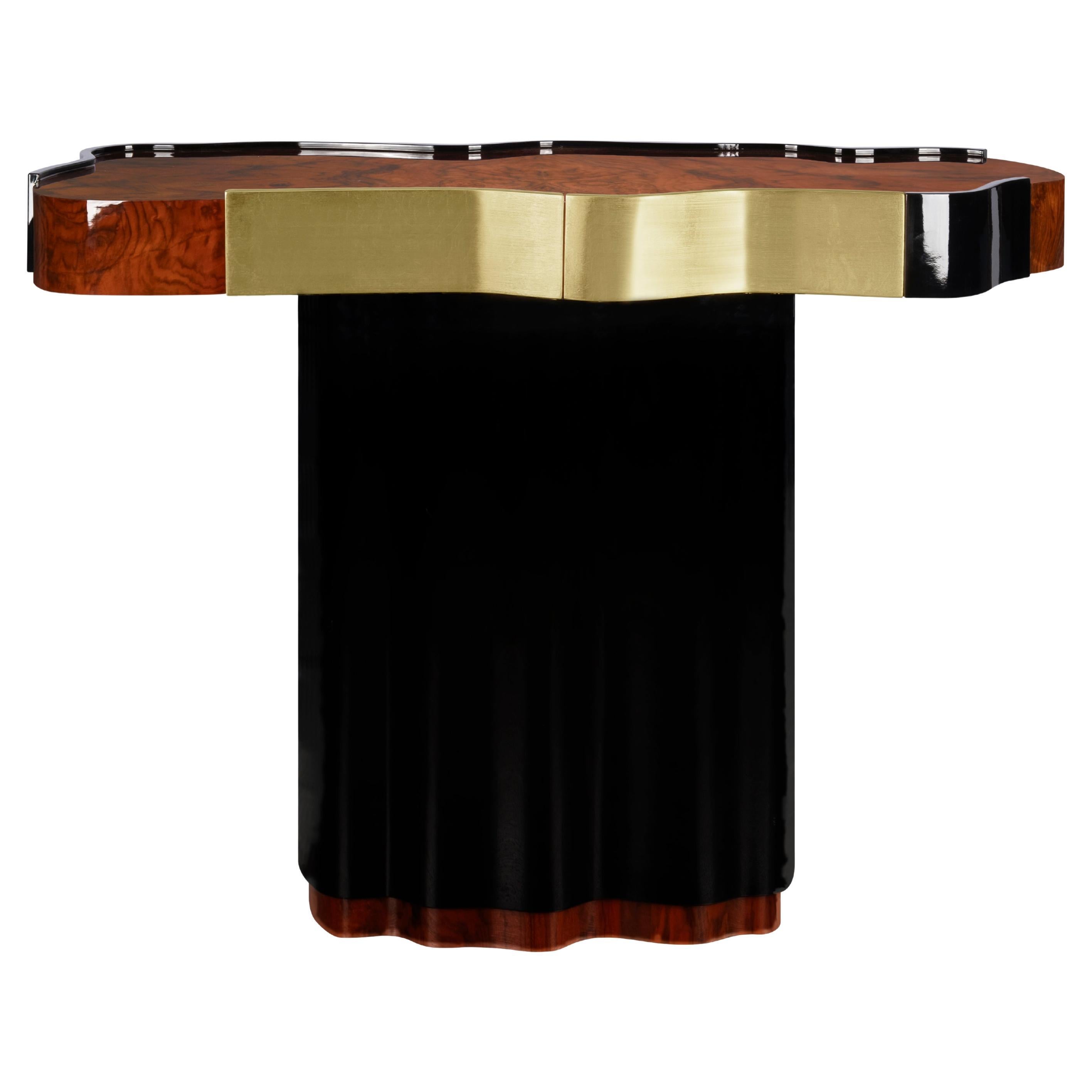 Console Horizon del XXI secolo in legno di noce con foglia d'oro Made in Portugal di Malabar