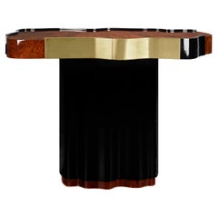 Console Horizon 21ème siècle Bois de noyer Feuille d'or Fabriquée au Portugal par Malabar