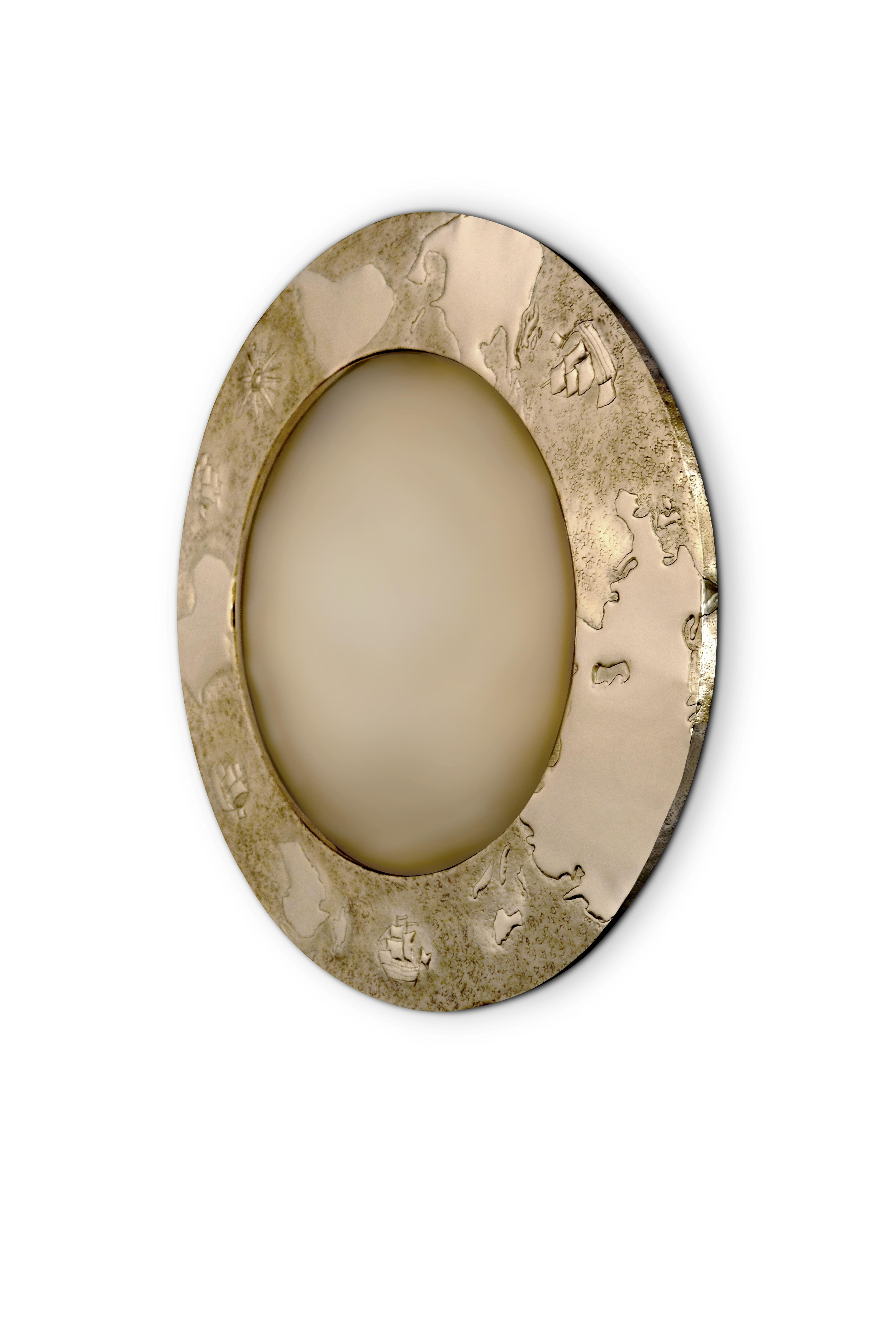 Portuguese 21st Century Horizon Discovery Mirror Brass For Sale