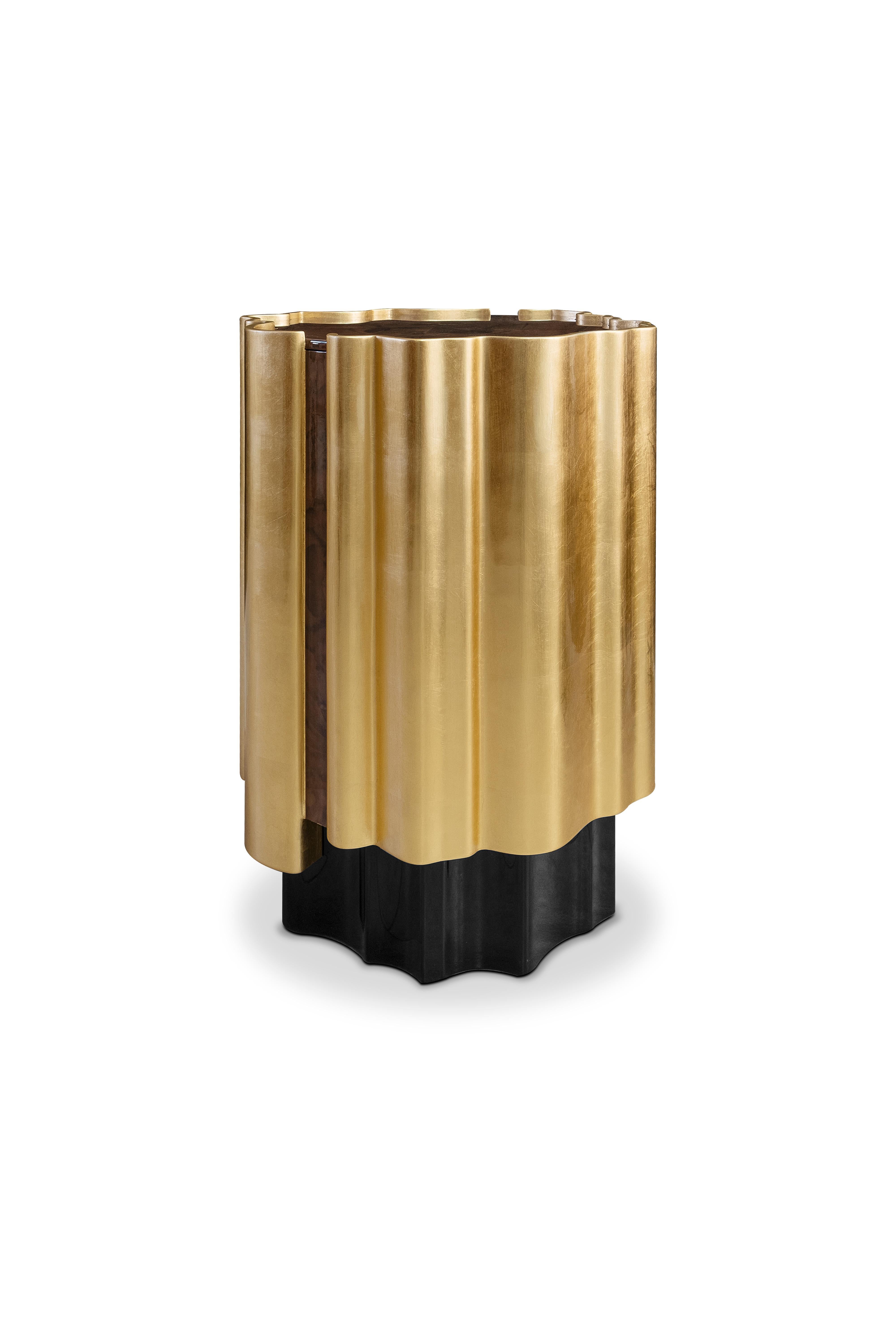 Portuguese 21st Century Horizon Side Table Wood Gold Leaf For Sale