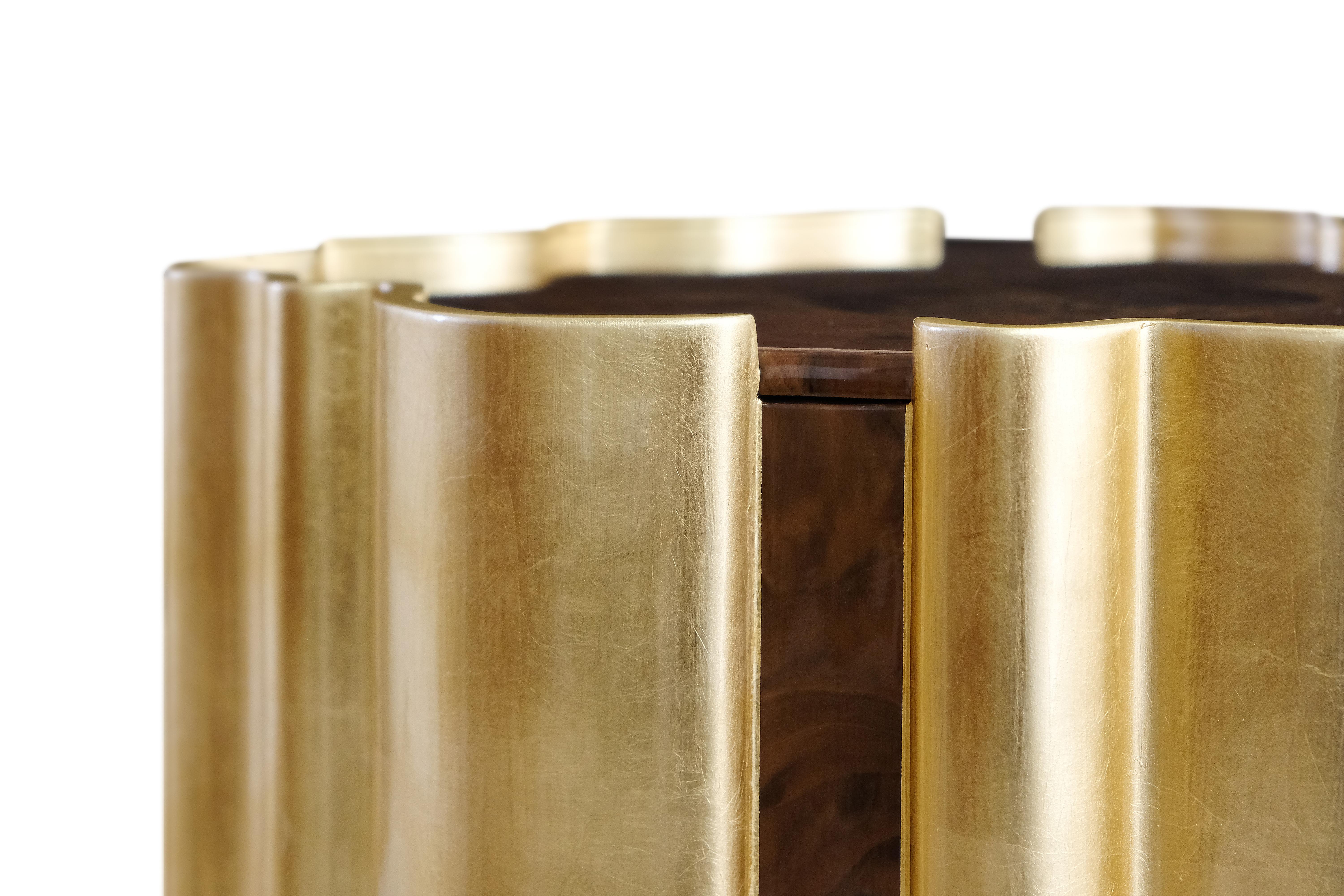 Contemporary 21st Century Horizon Side Table Wood Gold Leaf For Sale