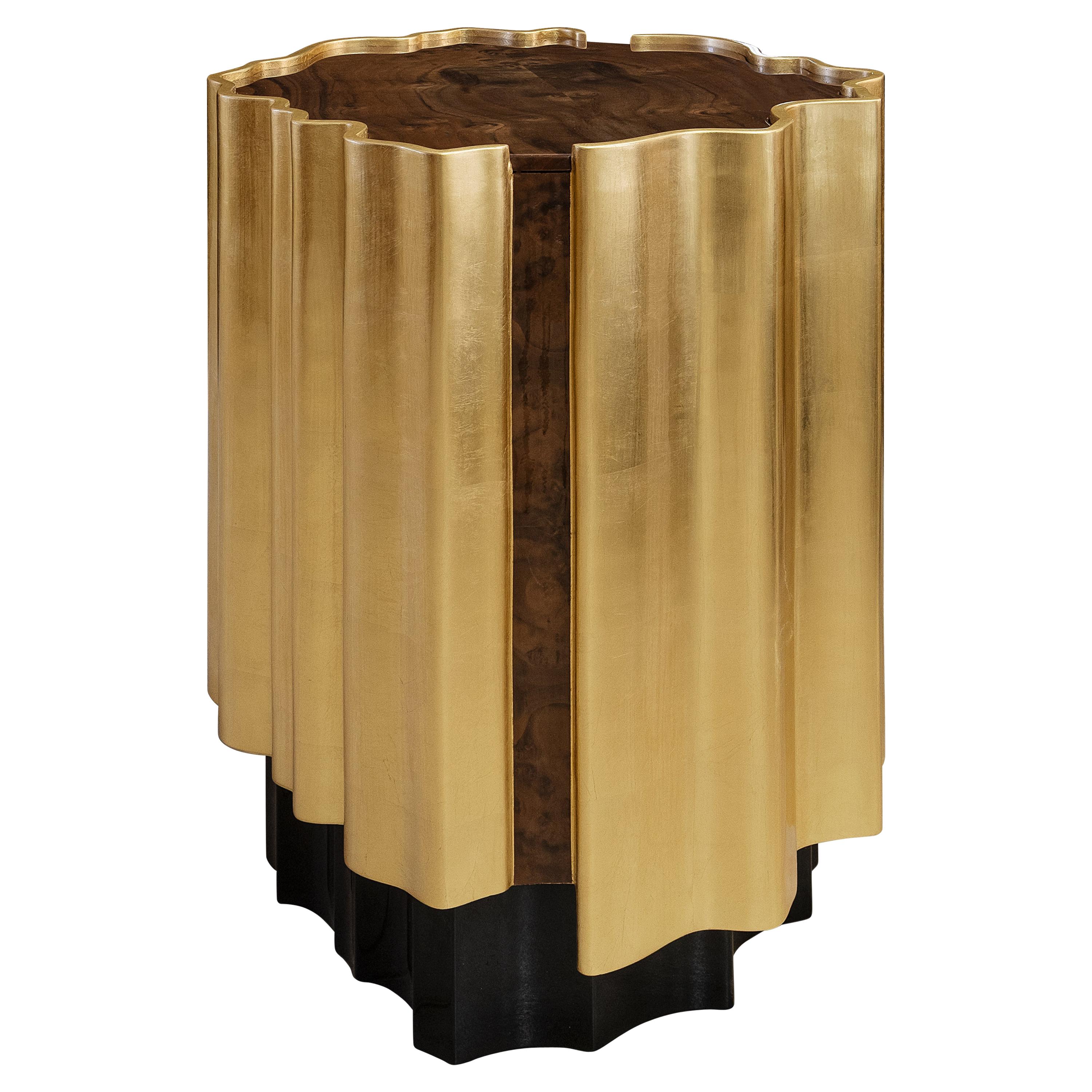 21st Century Horizon Side Table Wood Gold Leaf For Sale