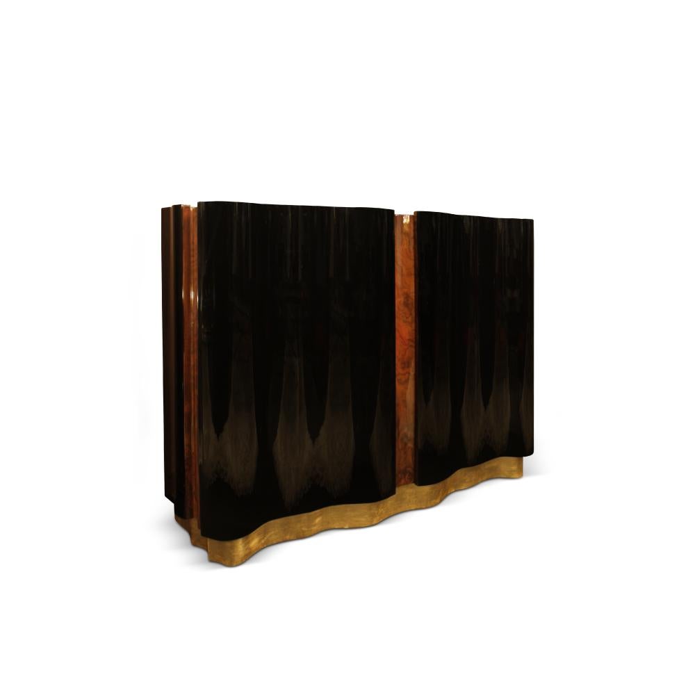 Laqué Enfilade Horizon du 21e siècle en bois de noyer et bois laqué noir en vente