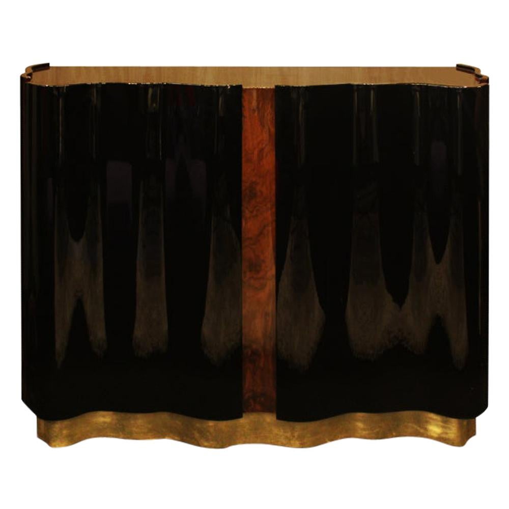 21st Century Horizon Sideboard Walnut Wood Root Black Lacquered Wood For Sale