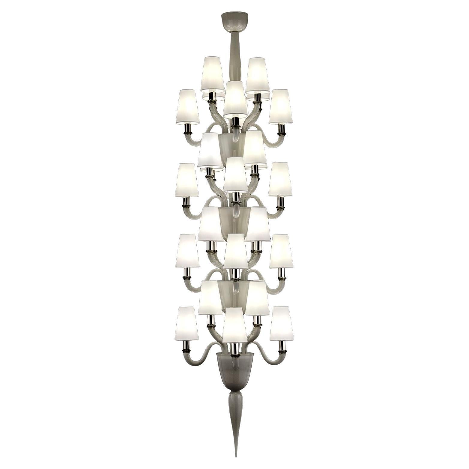 Großer Kronleuchter aus grauem, undurchsichtigem Muranoglas des 21. Jahrhunderts, Lampenschirme von Multiforme