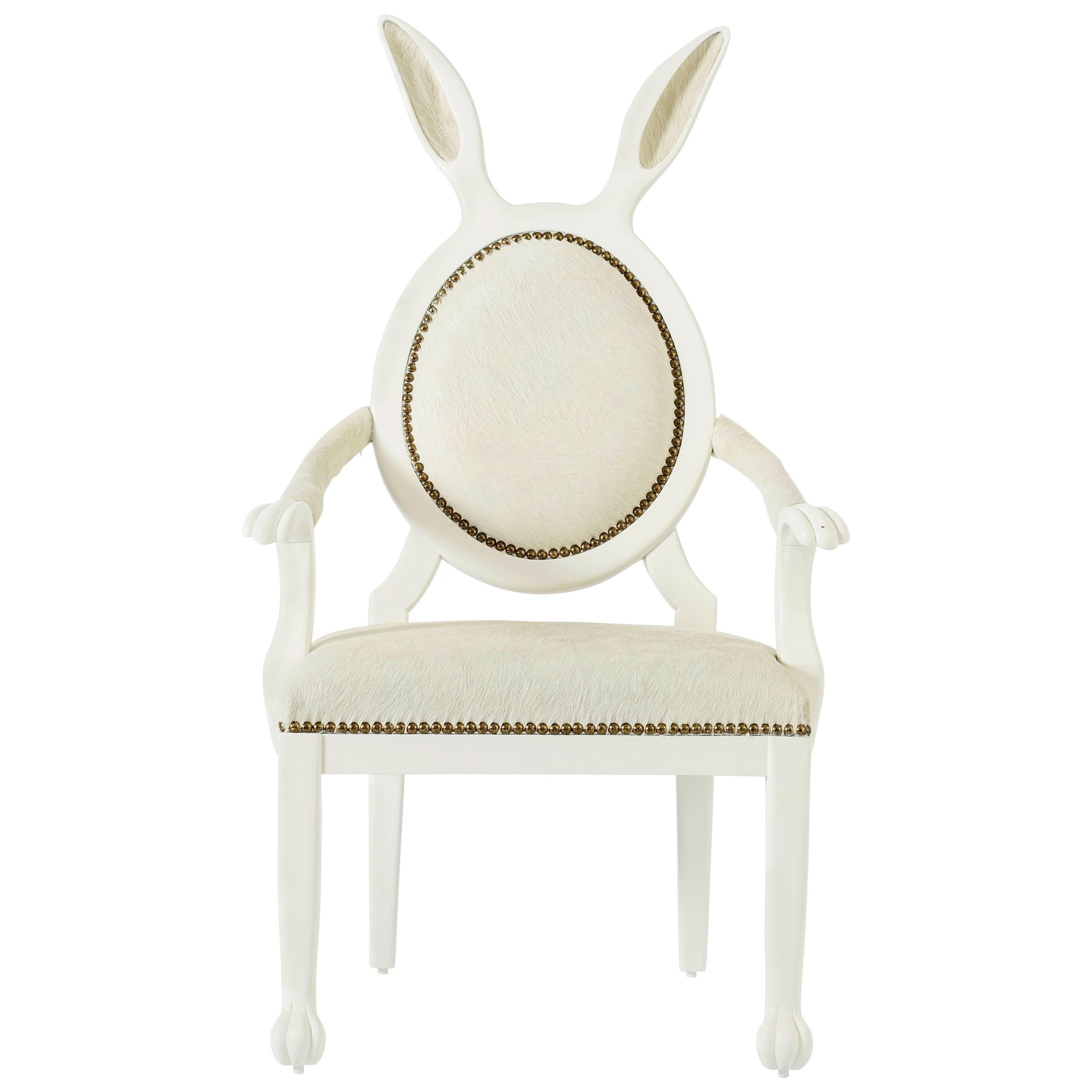 21st Century Hybrid No 2 Children's Armchair with Bunny Ears and White Leather For Sale