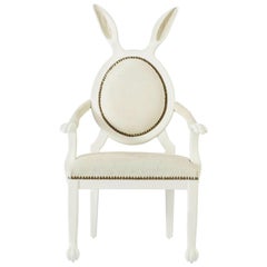 Fauteuil hybride n° 2 du 21e siècle pour enfants avec oreilles en forme de boule et cuir blanc