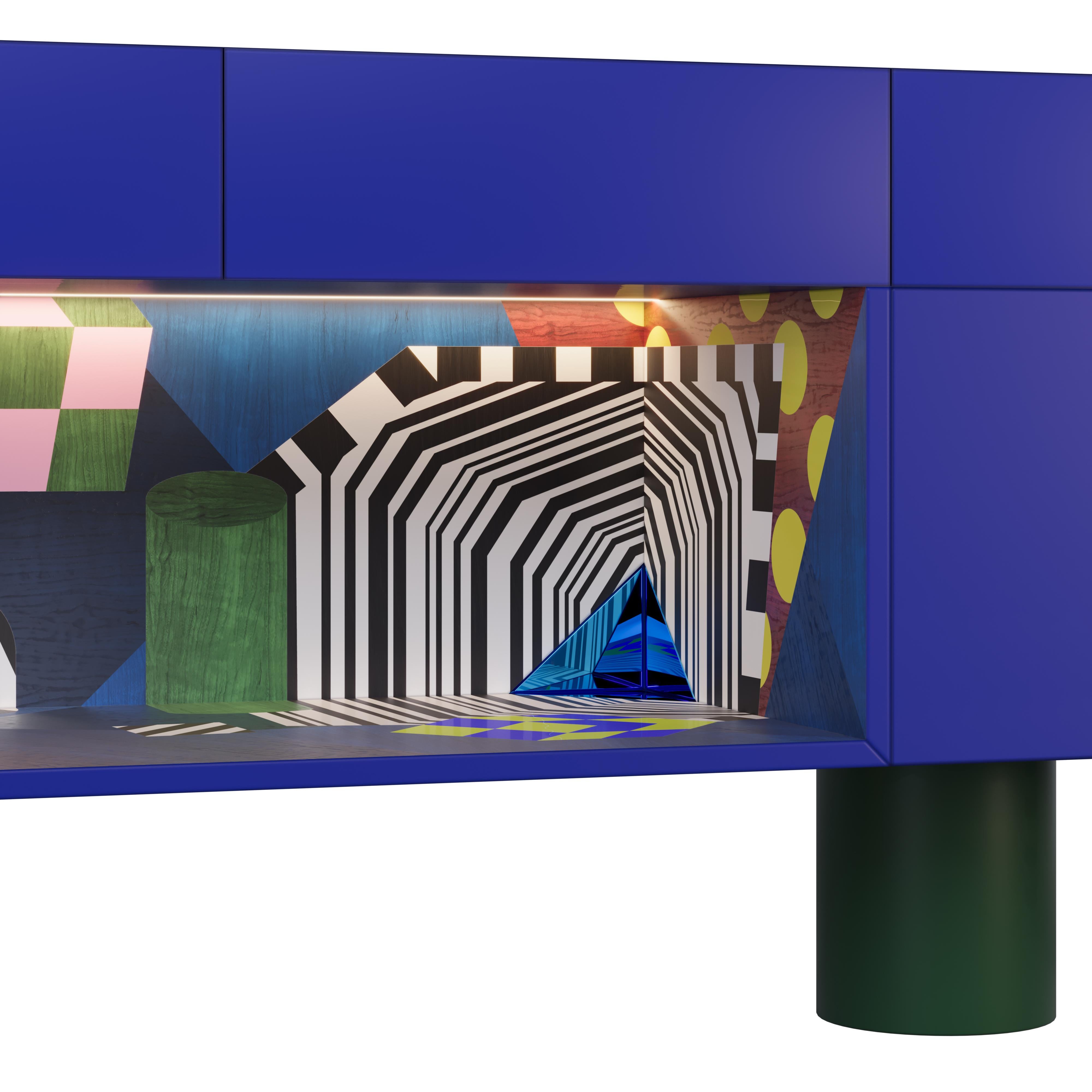 21st Century Illusion Sideboard Marquetry Lacquered Wood For Sale 7