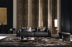 21st Century Inanda Pouf in Black Leather by Roberto Cavalli Home Interiors