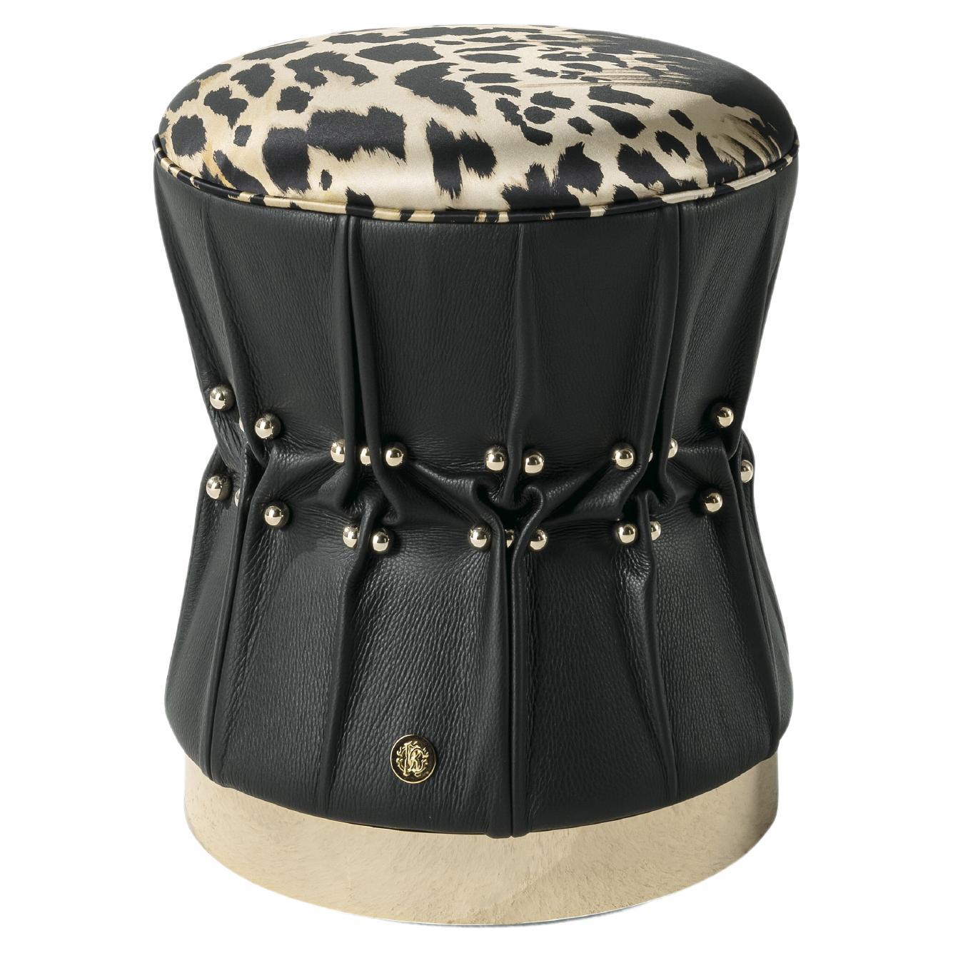 21st Century Inanda Pouf in Velvet - Leather by Roberto Cavalli Home Interiors  For Sale