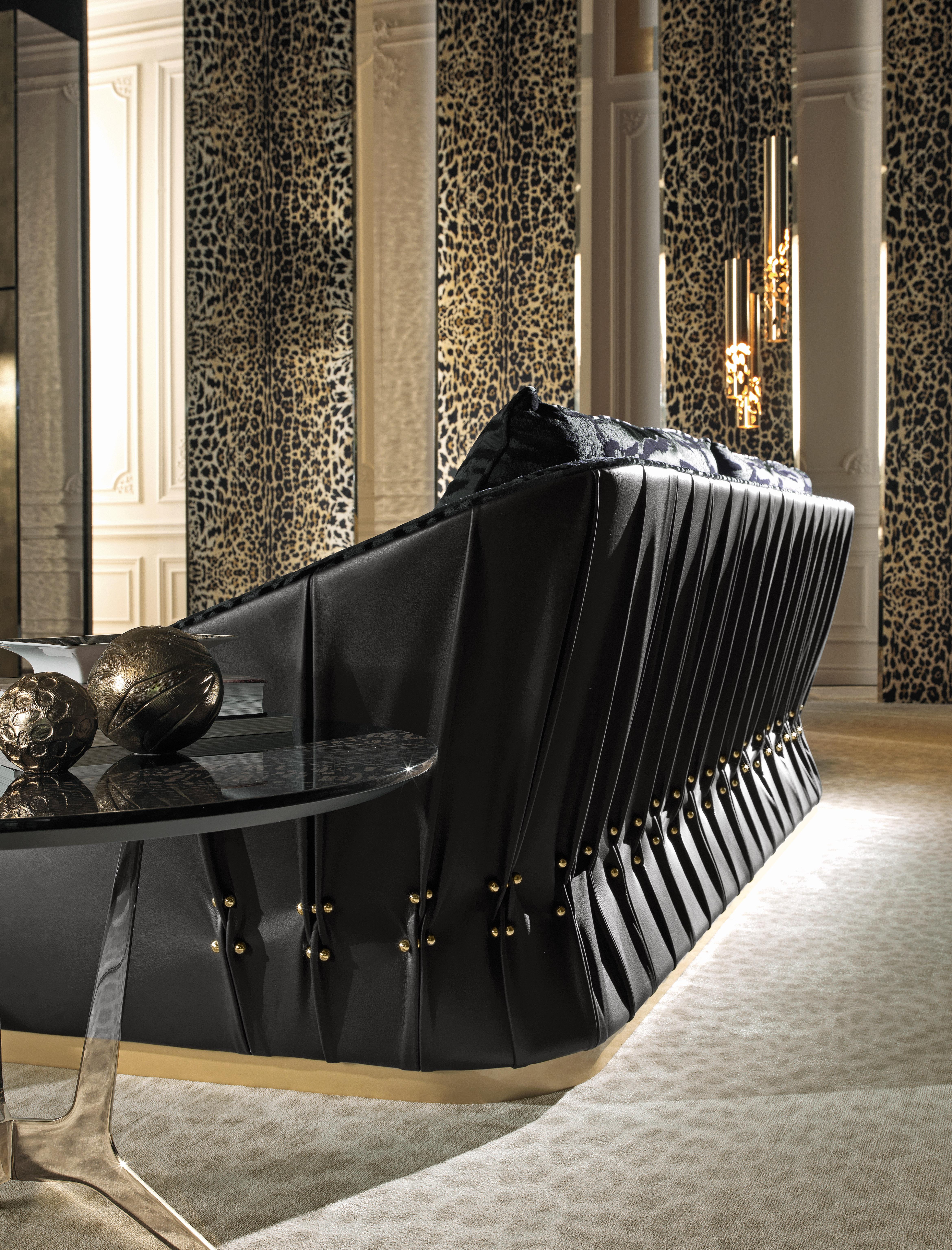 Foam 21st Century Inanda Sofa in Black Fabric by Roberto Cavalli Home Interiors For Sale